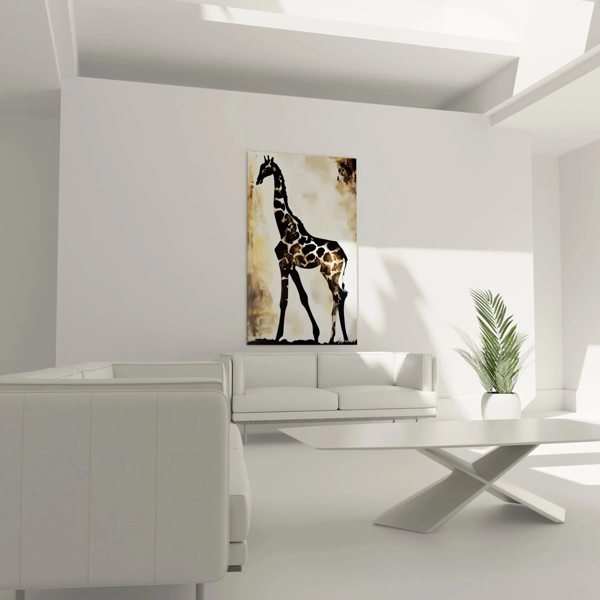 Detailansicht Wandbild Giraffe mit texturiertem Hintergrund - hochwertige Kunstdruck Qualität
