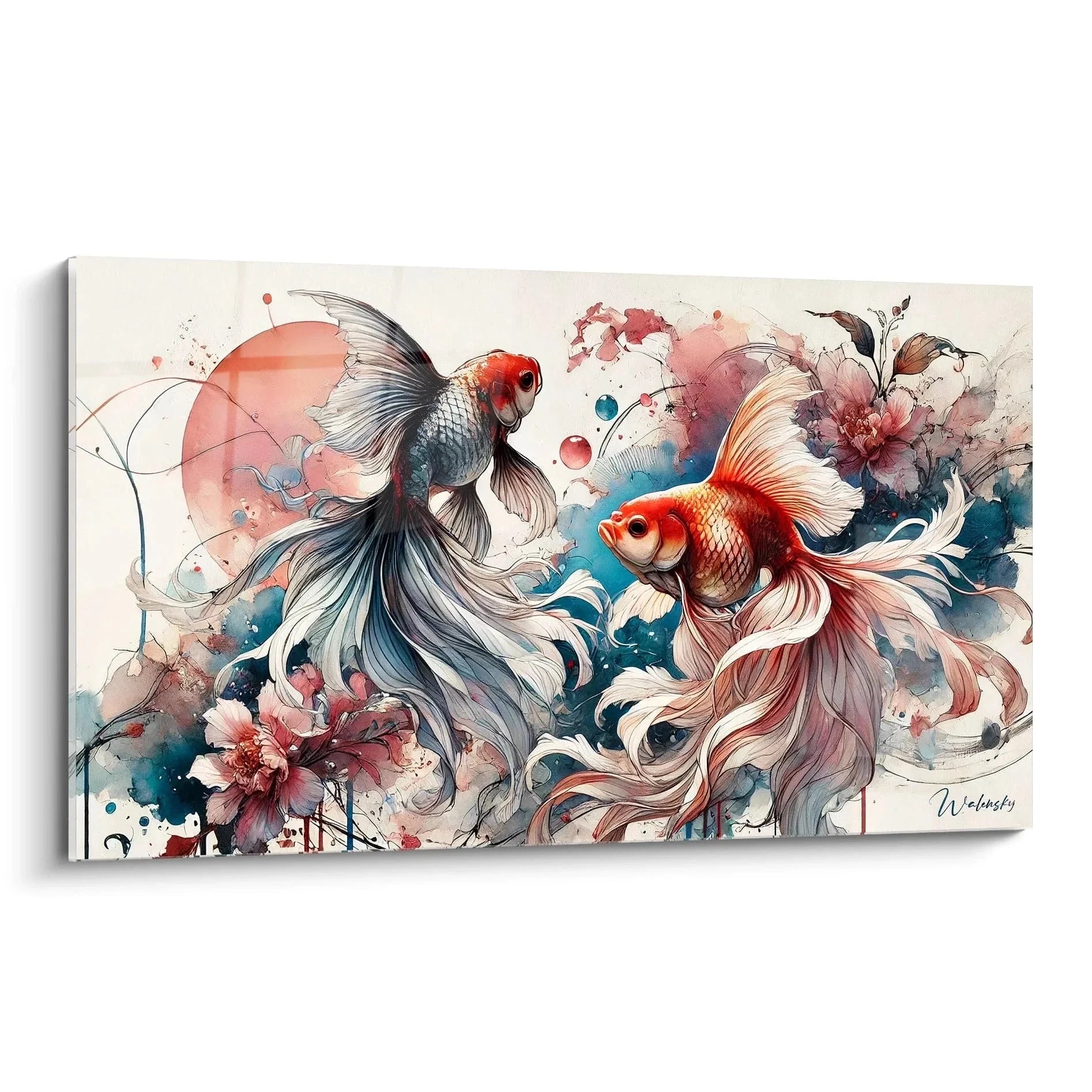 Wandbild zwei Goldfische Aquarell Stil maritime Wanddeko bunte Farben Edition Fisch Kunstdruck