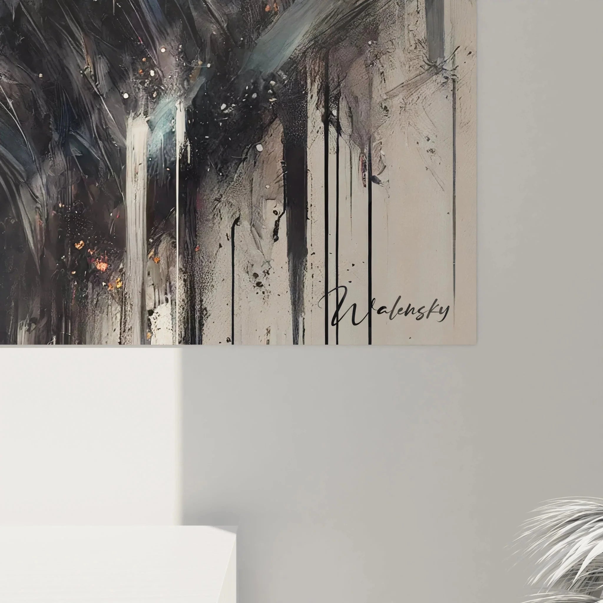 Gesamtansicht Wandbild Gorilla expressiv - moderne Tierkunst mit abstrakten Farbakzenten auf Leinwand