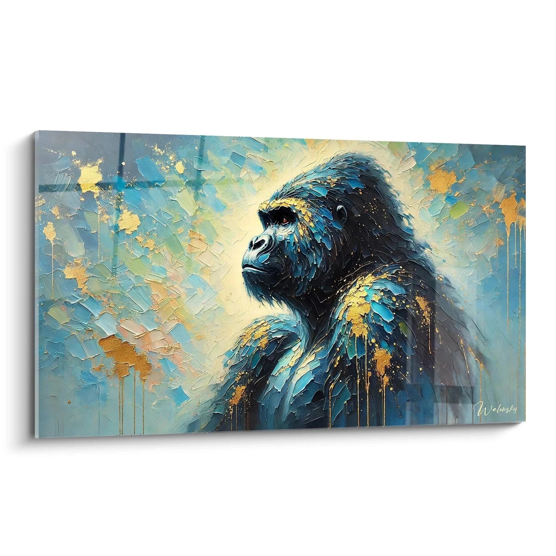 Wandbild Gorilla majestätisch in Blau und Gold - Premium Kunstdruck Edition Gorilla