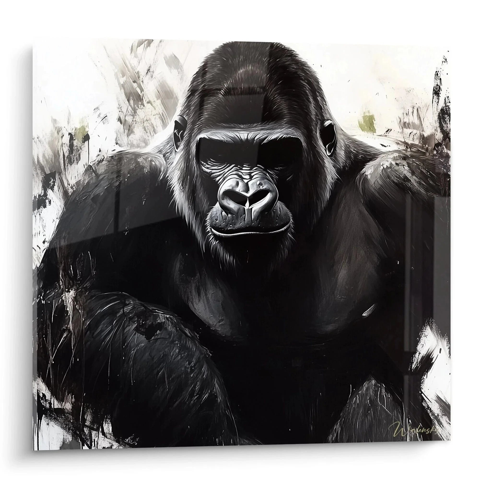 Wandbild Gorilla Porträt schwarz-weiß - Majestätischer Silberrücken Kunstdruck für Wohnzimmer