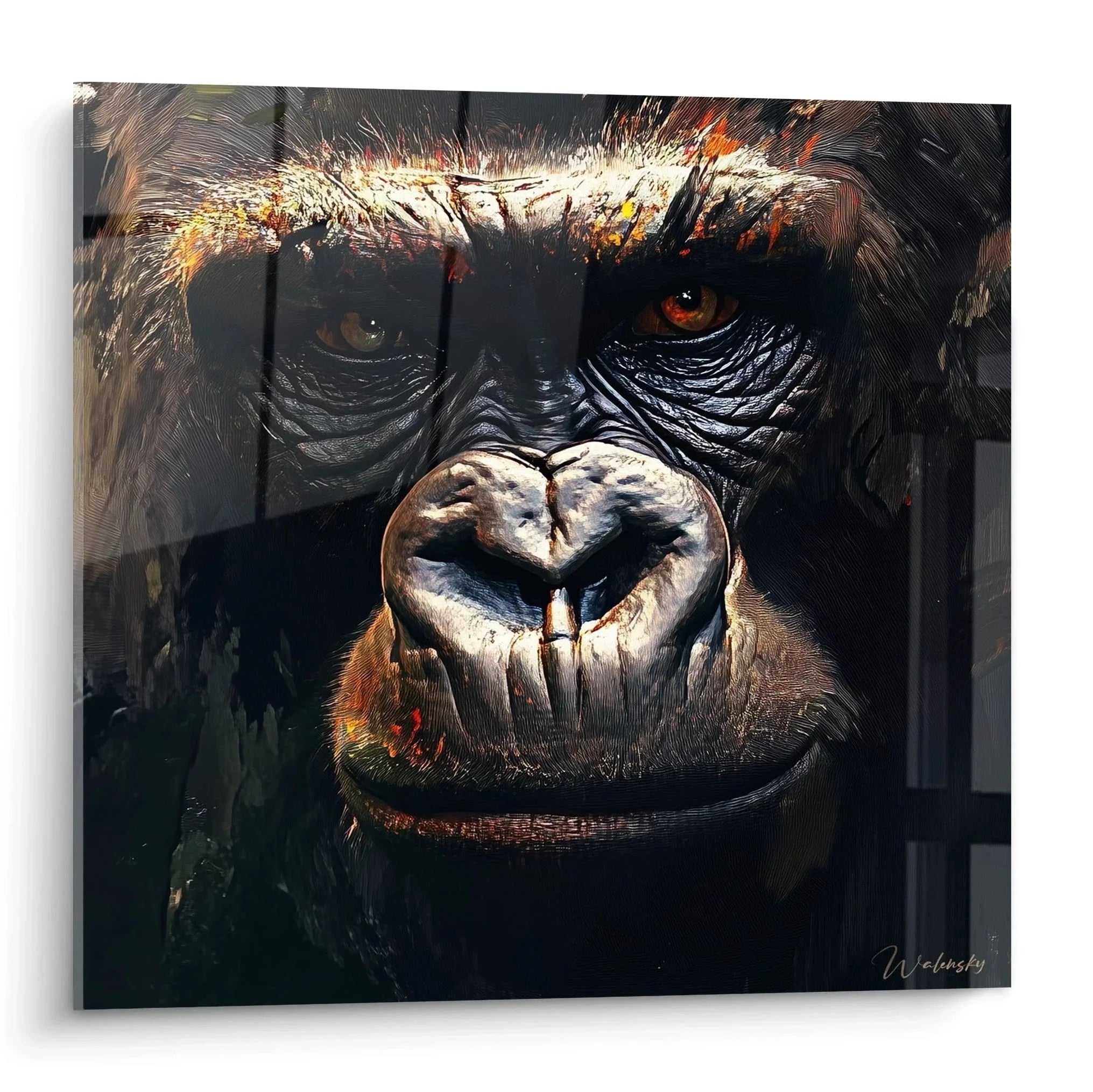 Wandbild Gorilla Portrait mit intensivem Blick - kraftvolles Tiermotiv XXL für Wohnzimmer