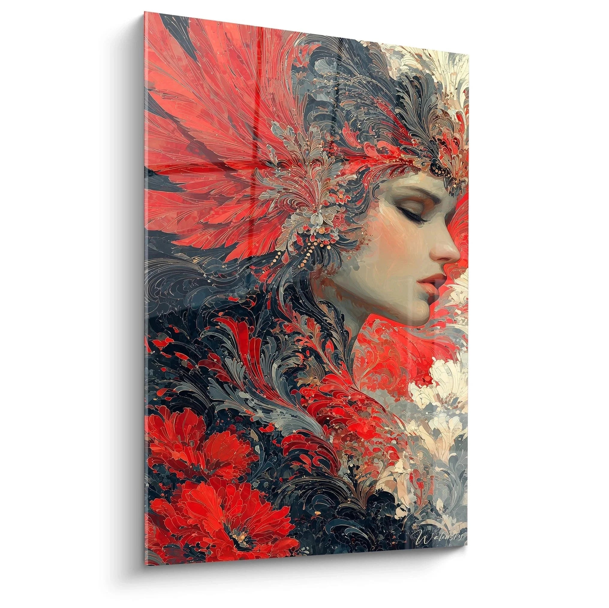 Gothic Wandbild Frau mit roten Federn im mystischen Stil - Edition Gotik Wanddeko