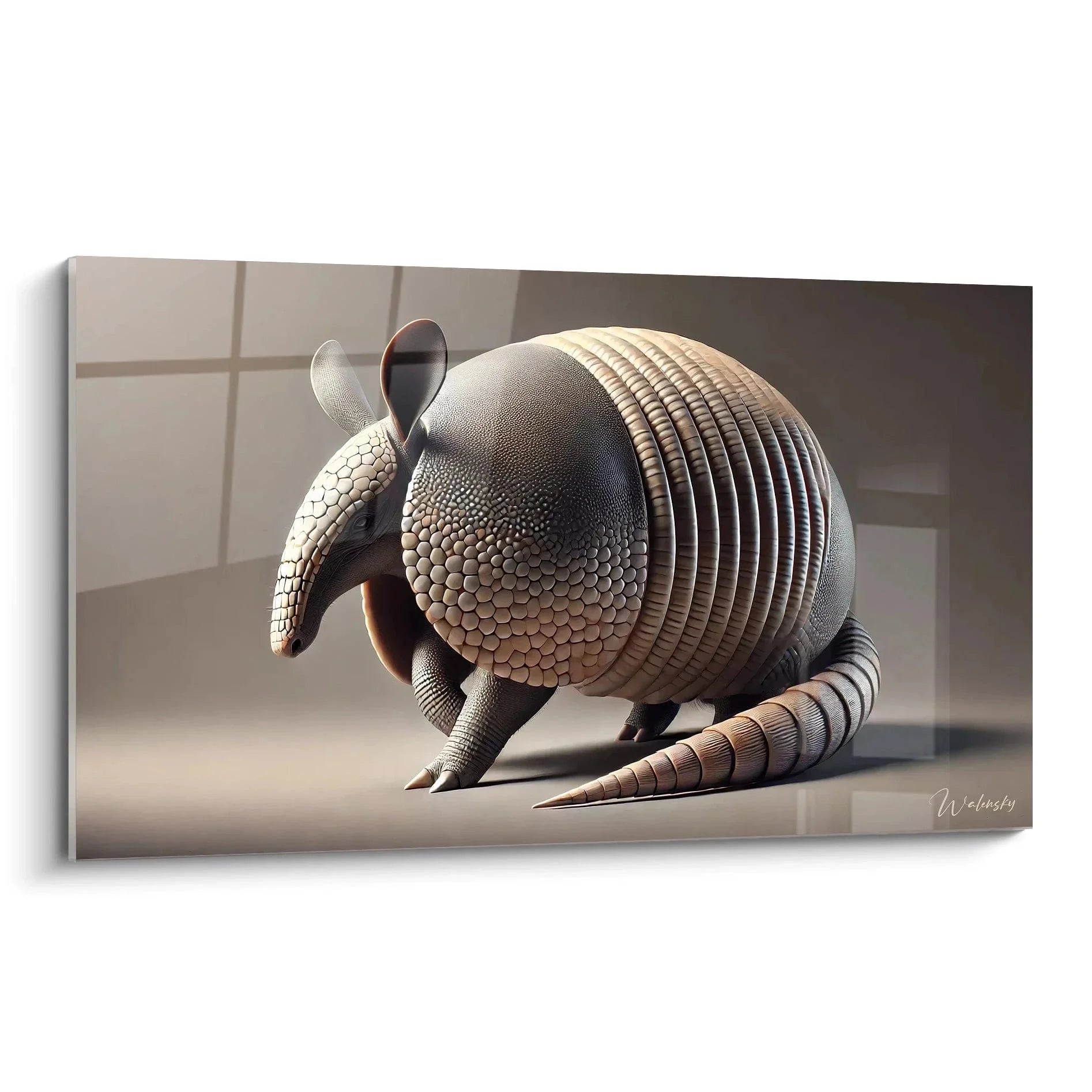 Modernes Wandbild Gürteltier in skulpturaler Darstellung mit detaillierter Panzerstruktur