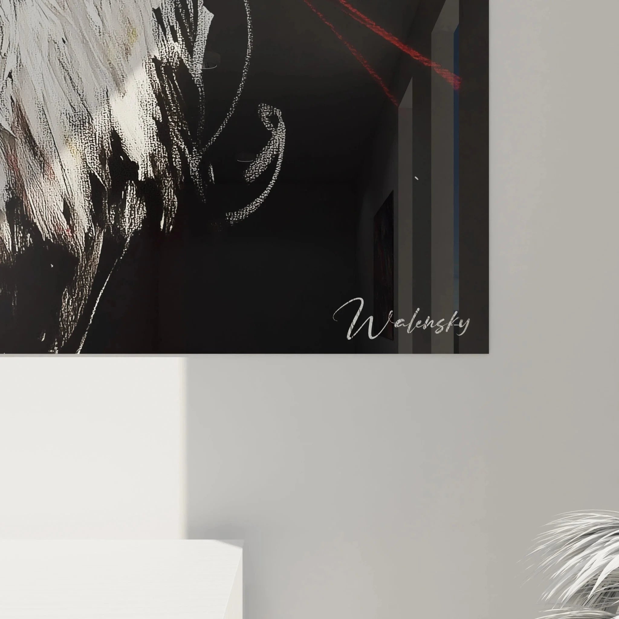 Wandbild Hahn Gesamtansicht Raumwirkung, XXL Hahn Leinwandbild als moderne Wandkunst im Wohnraum