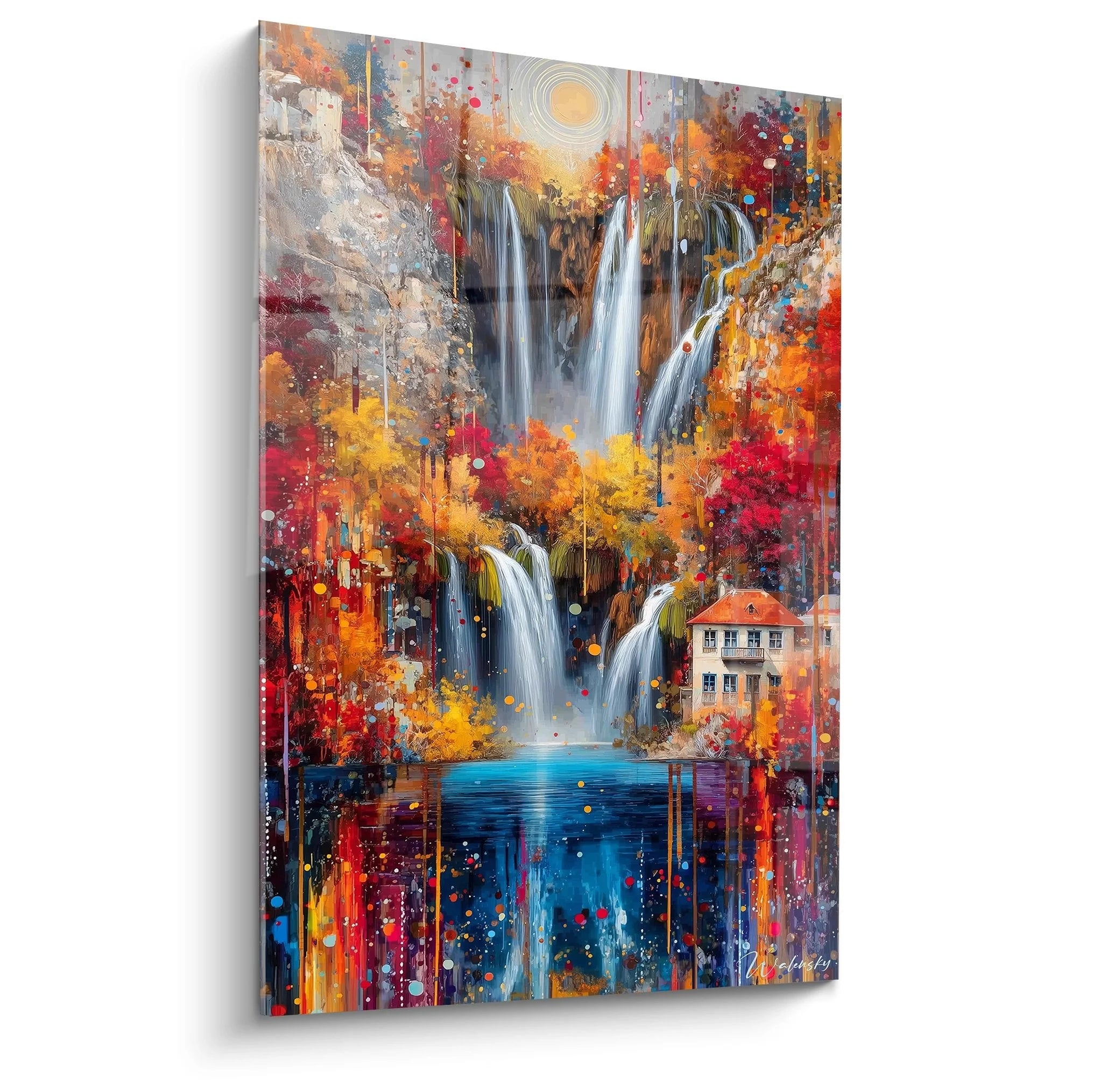 Wandbild Herbst Wasserfall mit leuchtenden Farben und magischer Kaskade Edition Wasserfall