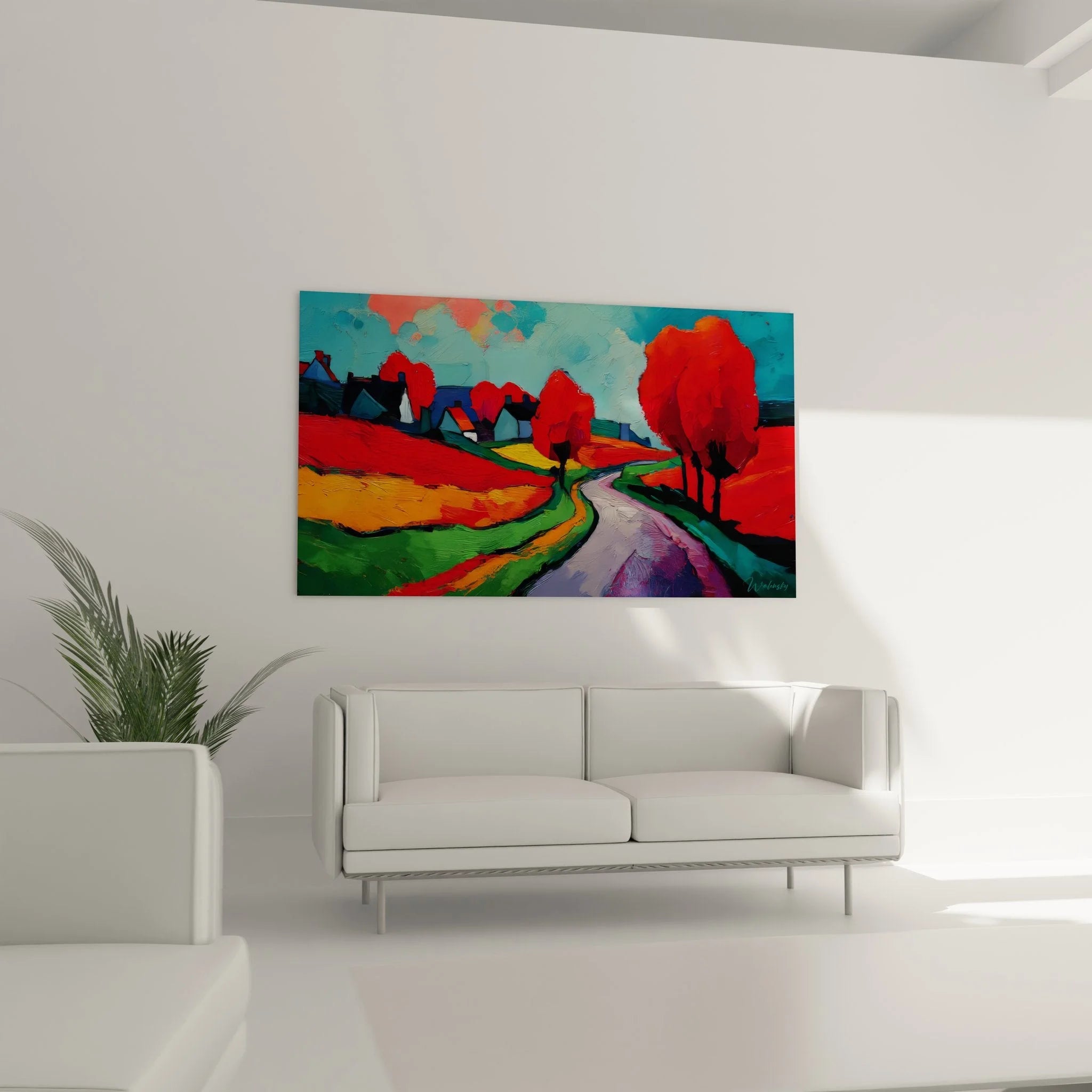 Detailansicht Wandbild Herbstlandschaft - Expressiver Pinselstrich und leuchtende Herbstfarben