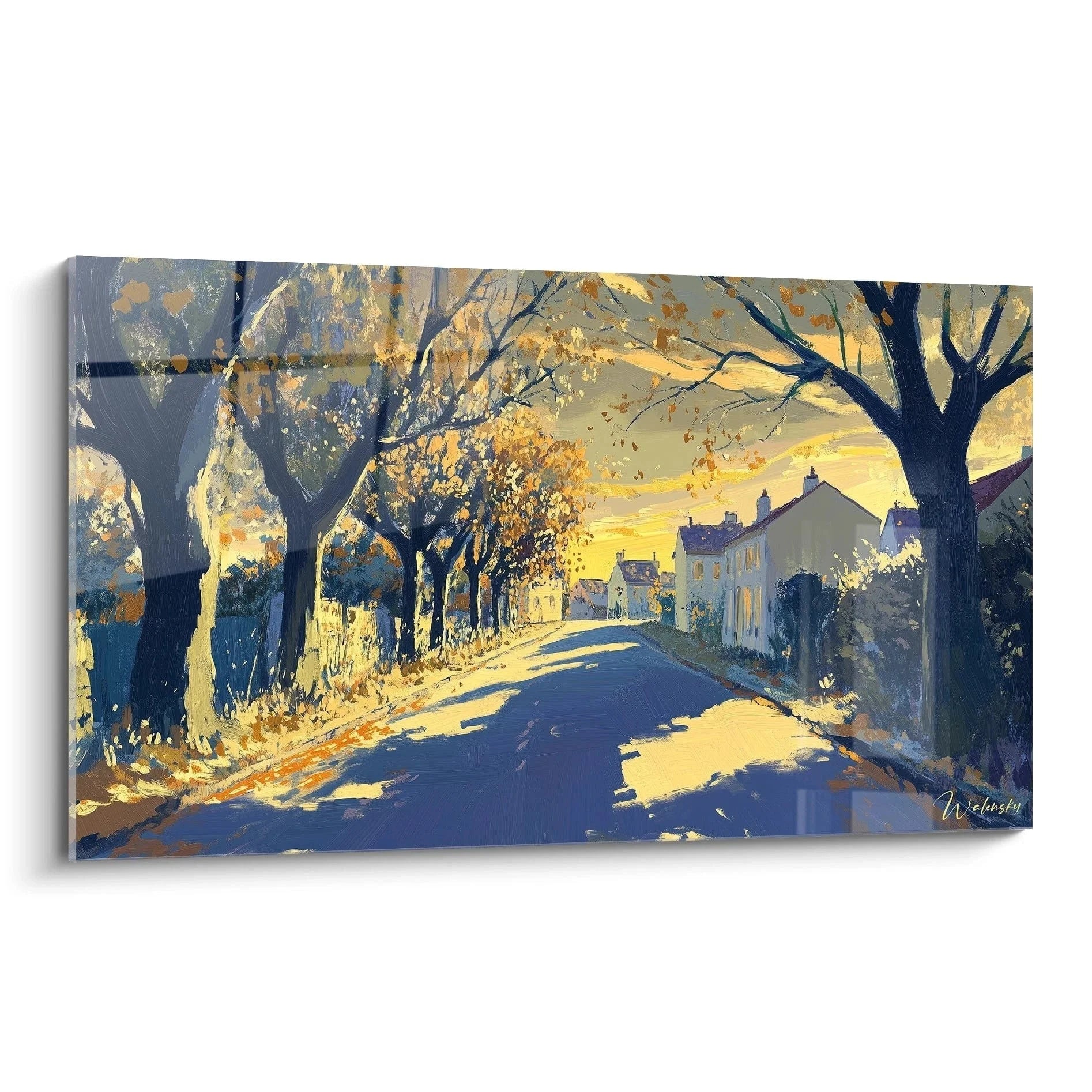 Wandbild Herbststraße Alfred Sisley mit goldenen Herbstfarben und malerischer Dorfszene im impressionistischen Stil