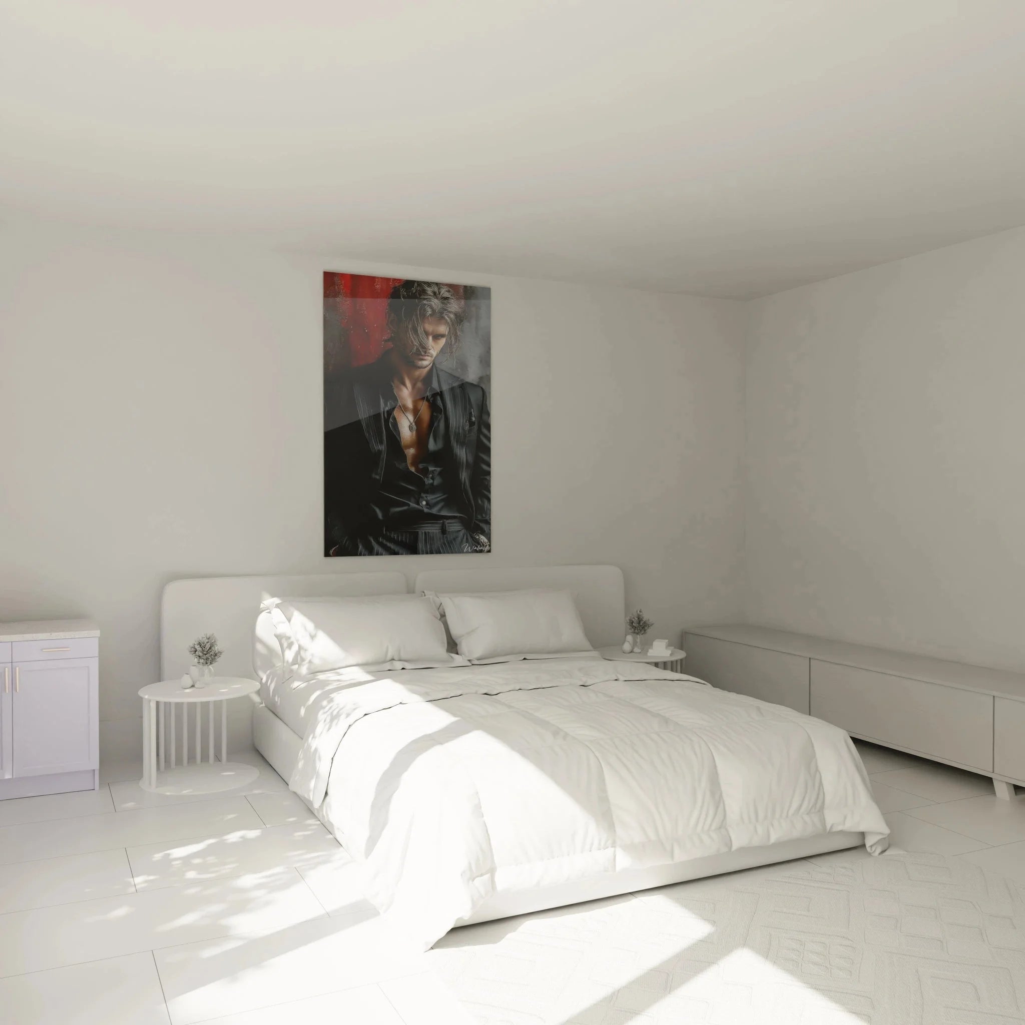 Wandbild eleganter Herr in Schlafzimmer Ambiente - moderne maskuline Wanddekoration