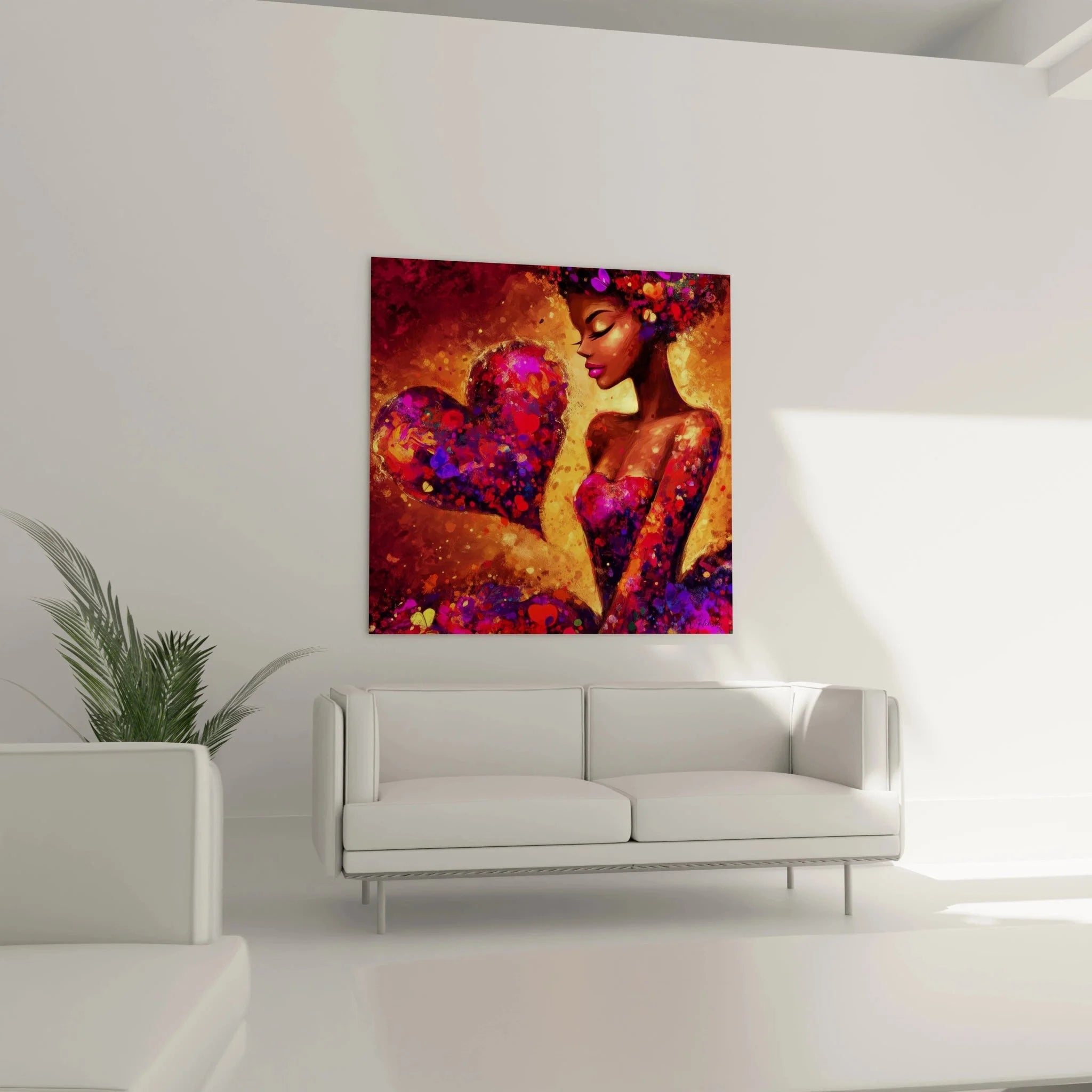 Detailansicht abstraktes Herz Wandbild mit intensiven Farben - moderne Liebesmotiv Kunst