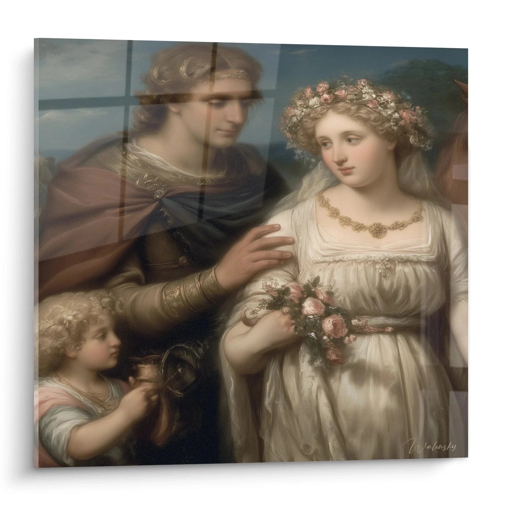 Wandbild Hochzeitszeremonie Neoklassizismus mit römischer Braut und Krieger in antiker Segnung