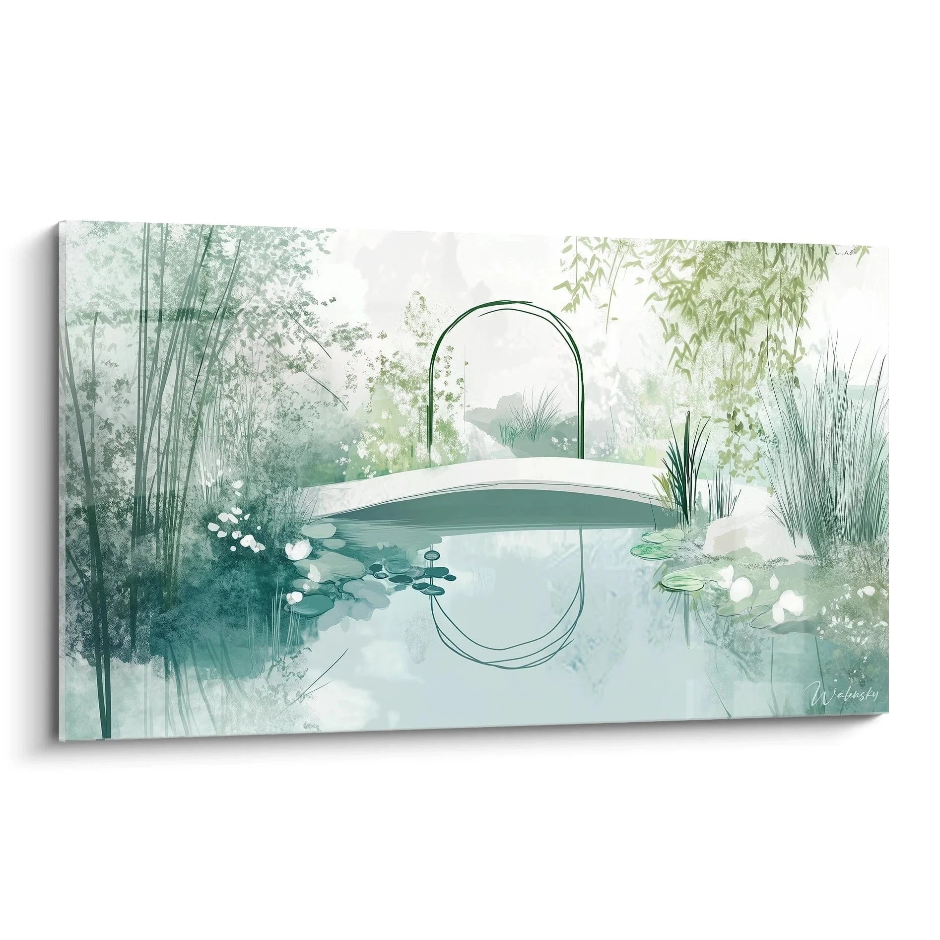 Wandbild japanischer Garten mit Zen-Teich und Bambus im impressionistischen Stil Claude Monet
