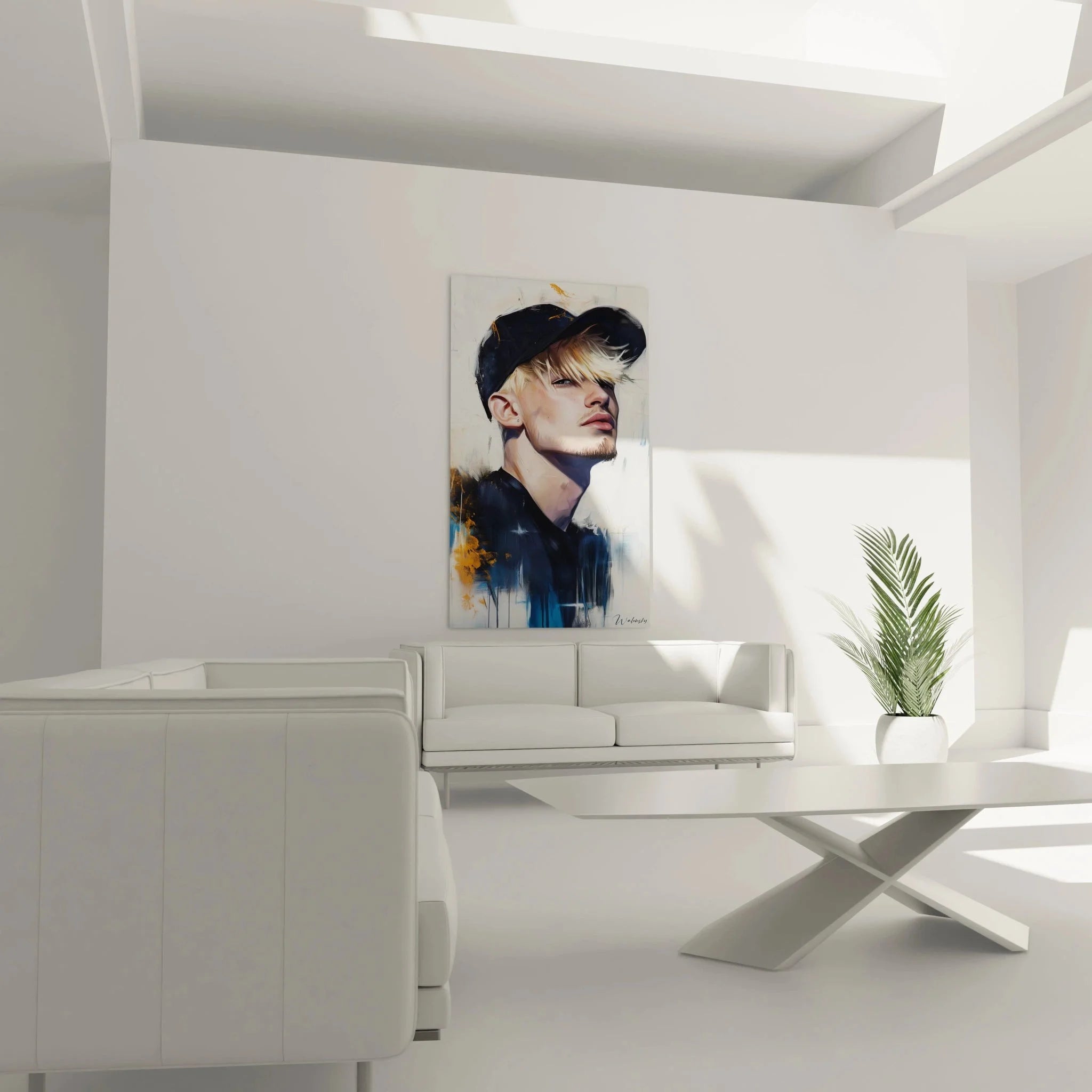 Detailansicht Wandbild junger Mann, expressive Maltechnik und Farbkomposition im Rembrandt-Stil