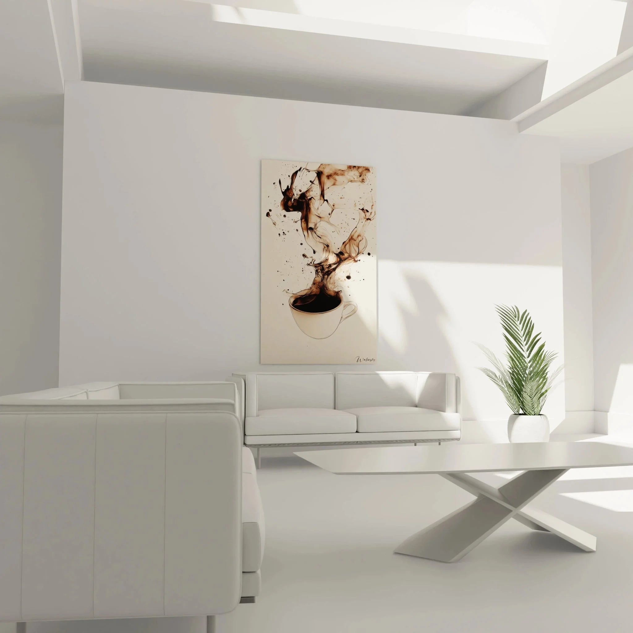 Detailansicht Wandbild Kaffeetasse - kunstvoll gestalteter Rauch in warmen Brauntönen