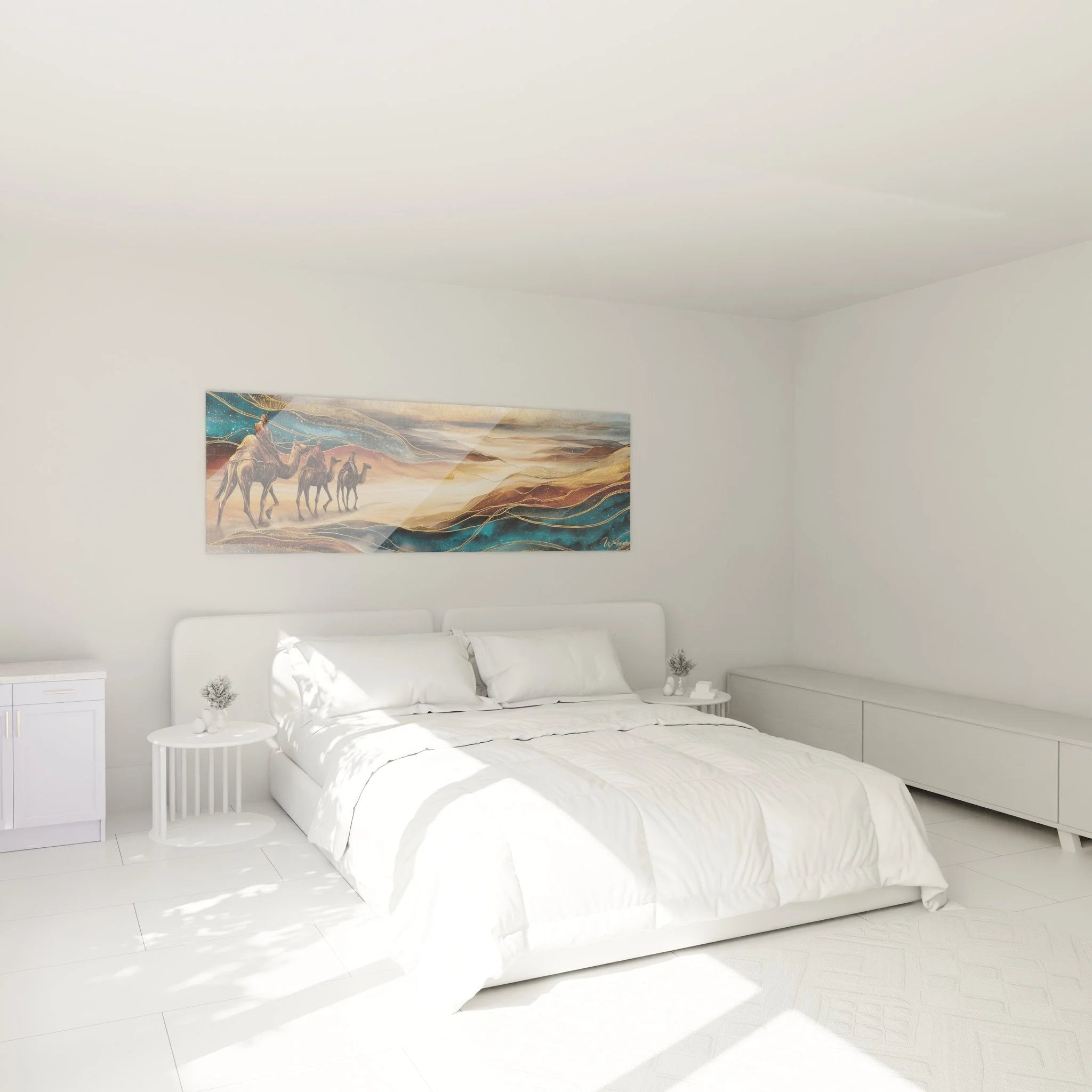 Wandbild Kamelkarawane im Schlafzimmer - orientalische Wanddekoration Wüstenmotiv