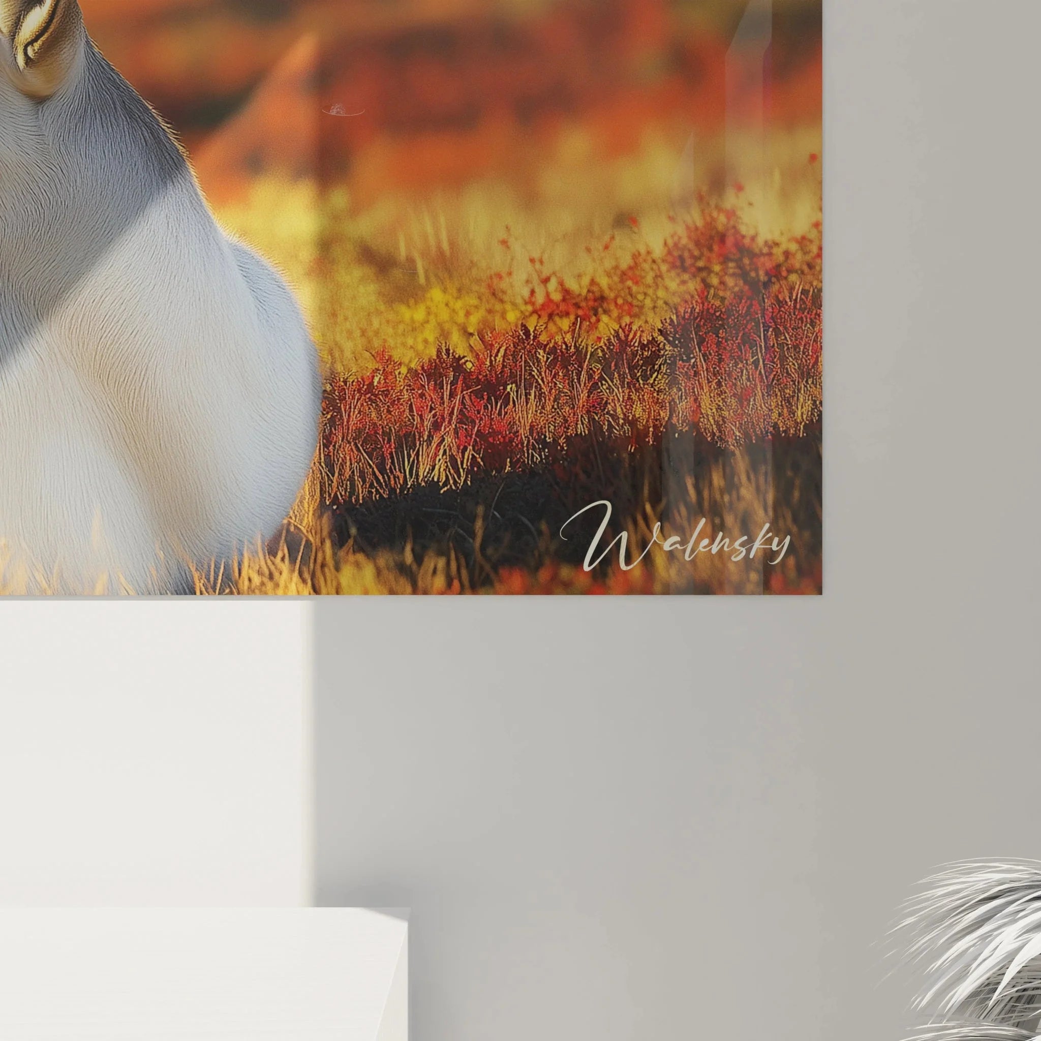 Gesamtansicht Wandbild Karibu Hirsch Herbstlandschaft, Premium Wanddekoration für moderne Wohnräume