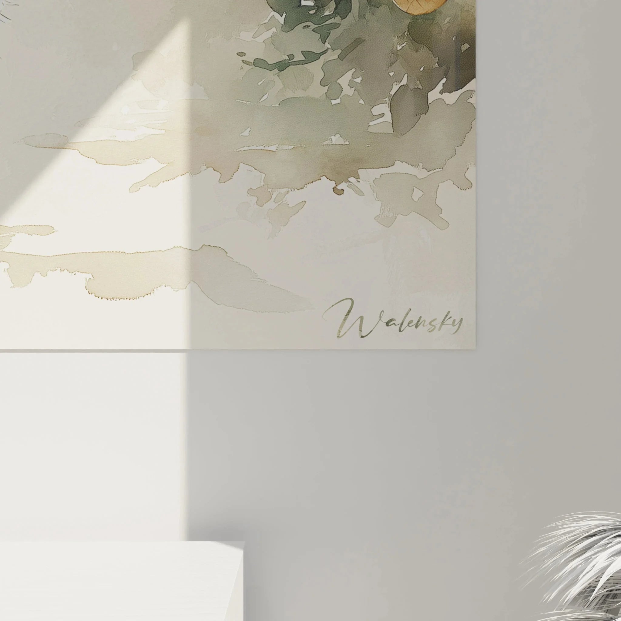 Gesamtansicht Wandbild Katze Weihnachtsbaum - komplette weihnachtliche Aquarell Szene Wanddekoration