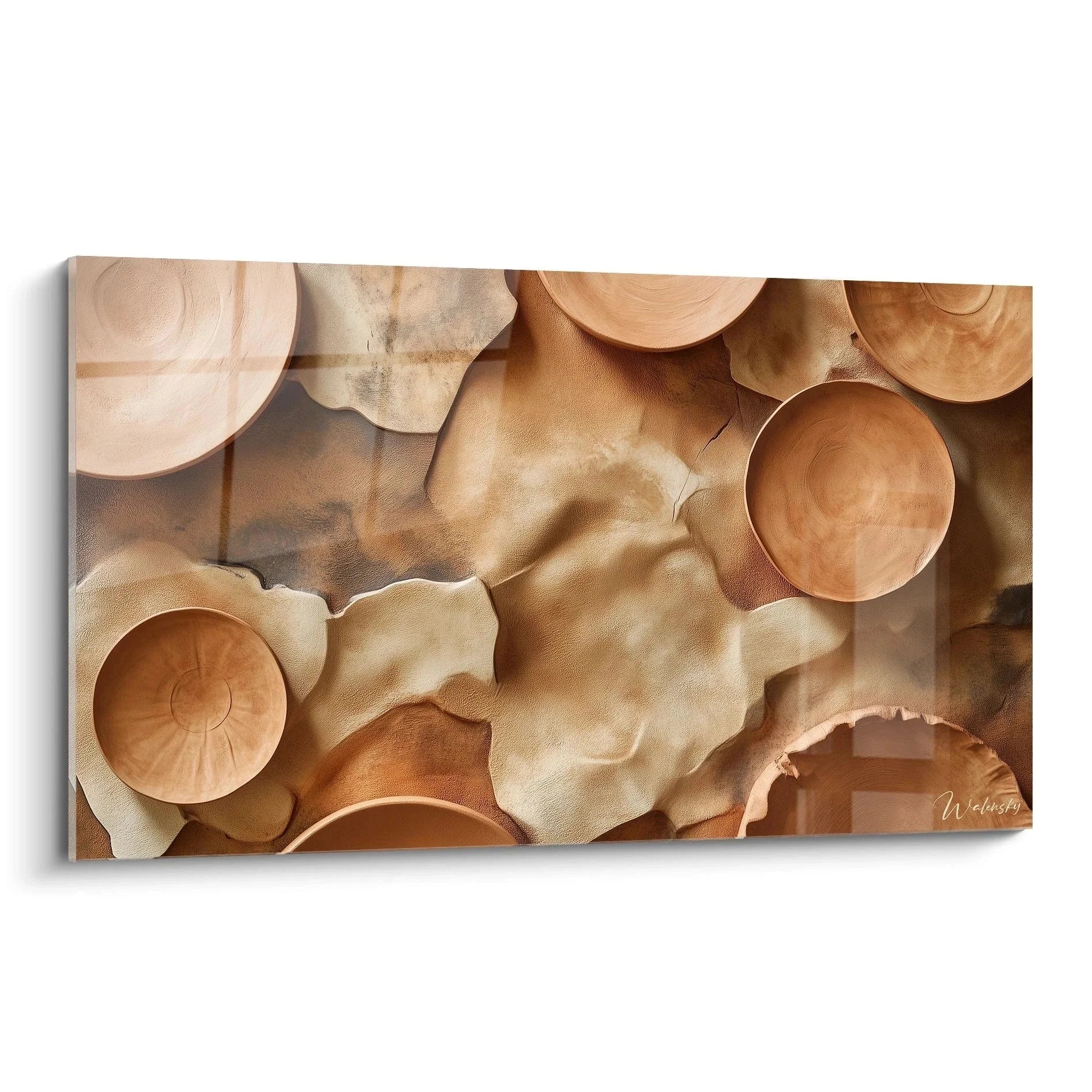 Wandbild Keramikschalen Terrakotta mit handwerklichen Tonschalen in warmen Erdtönen als moderne Wanddekoration