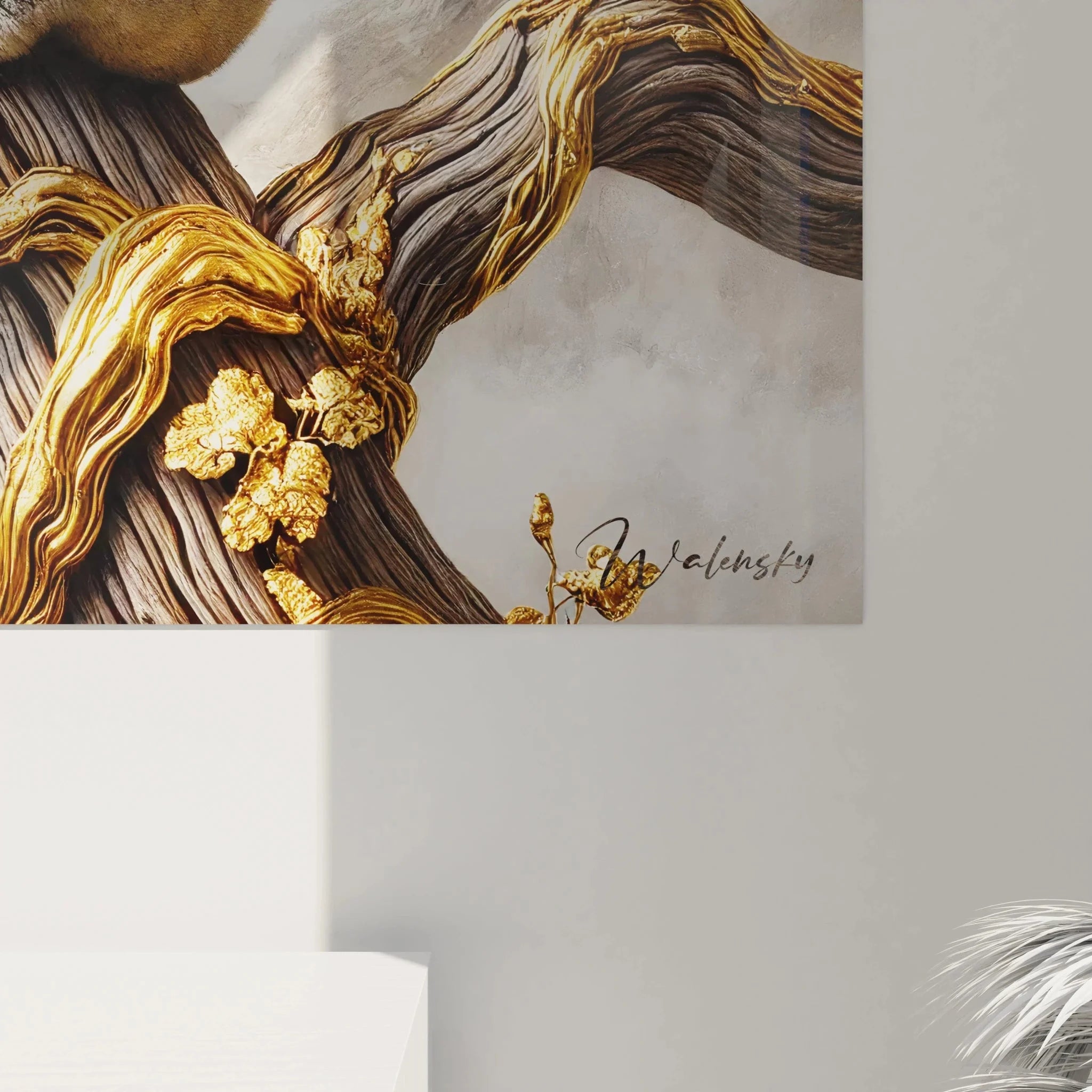 Gesamtansicht Wandbild Koala mit australischer Landschaft und goldenen Ästen