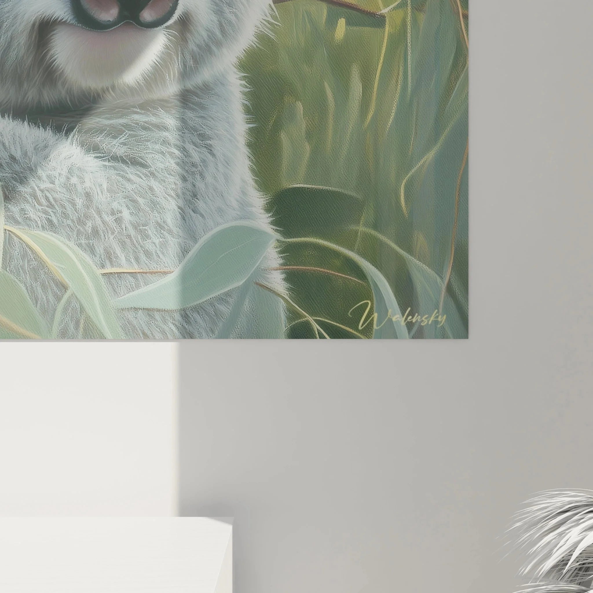 Übersicht Wandbild Koala Eucalyptus - komplette Ansicht der natürlichen Koala Wandkunst