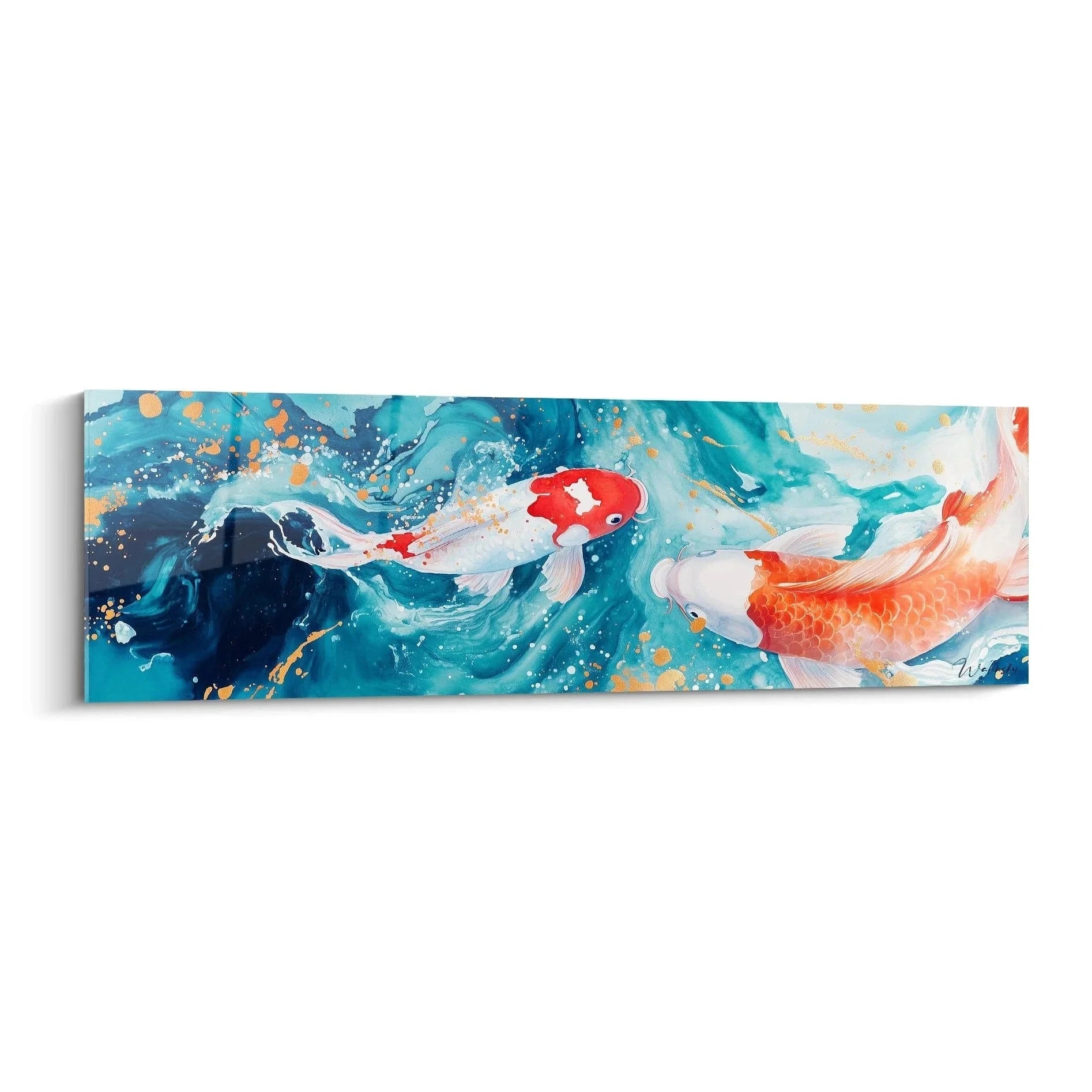 Wandbild Koi-Karpfen mit zwei Fischen in türkisblauem Wasser, moderne Unterwasserwelt Kunstdruck