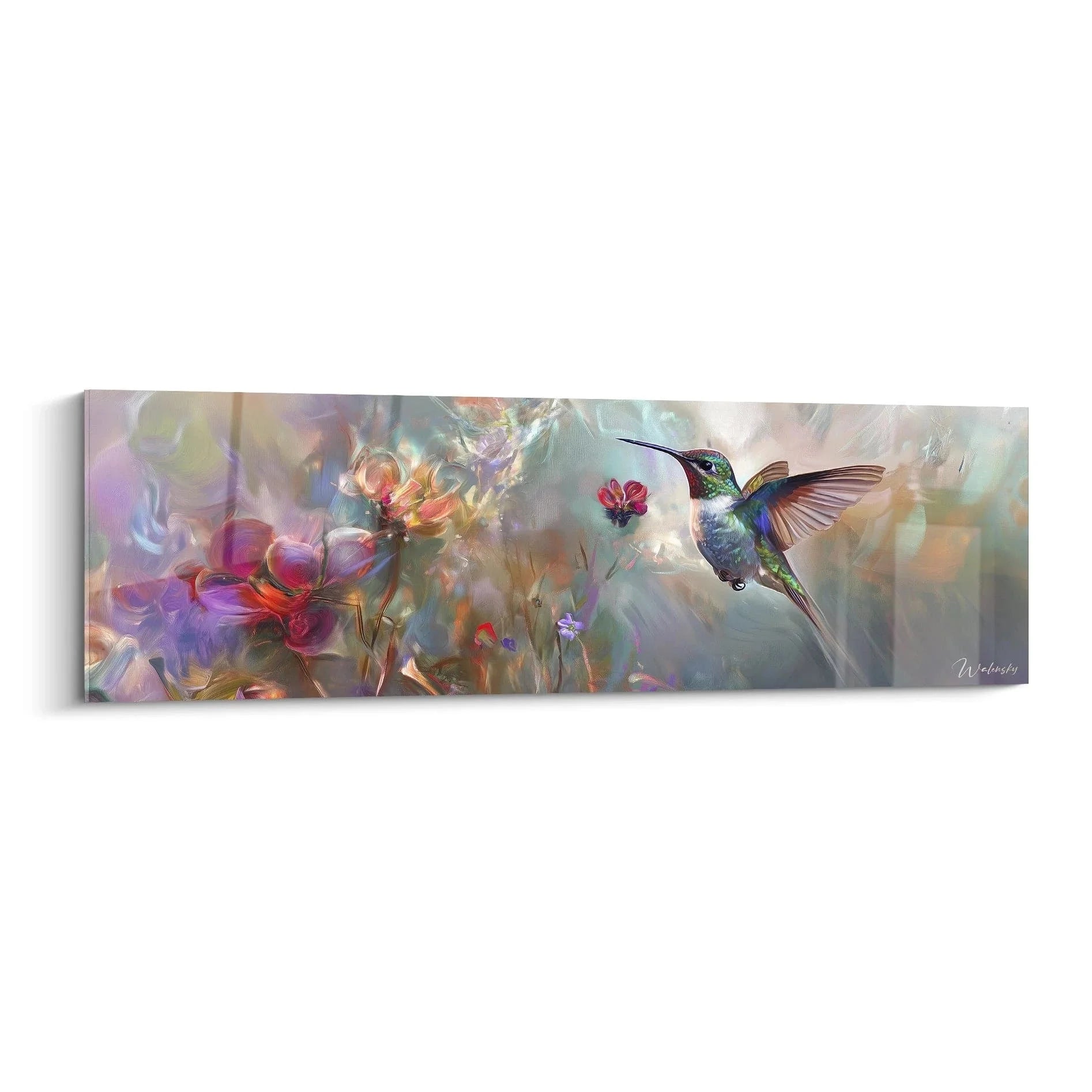 Wandbild Kolibri mit bunten Blüten in impressionistischem Stil - Edition Kolibri Kunstdruck