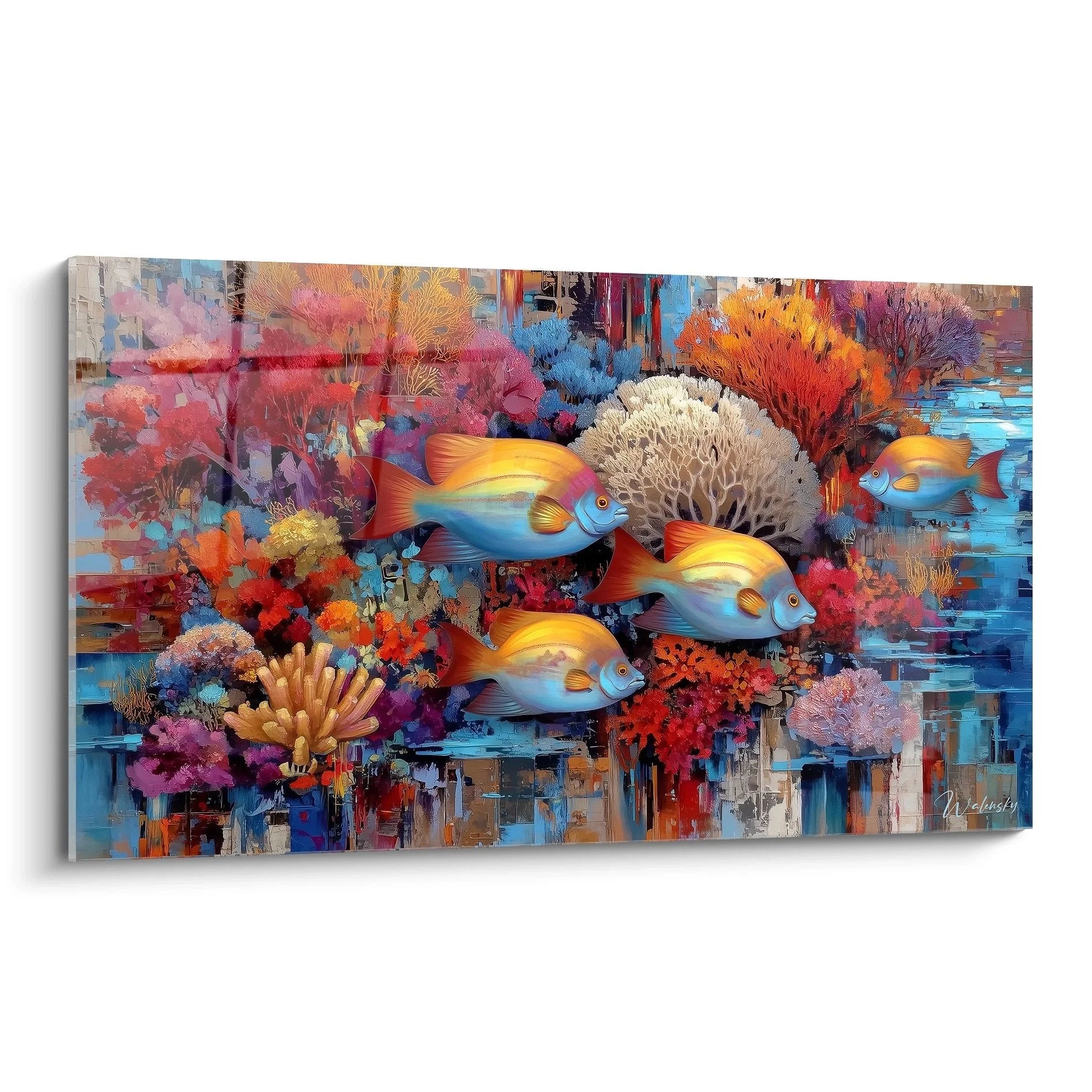 Wandbild Korallenriff mit bunten tropischen Fischen und lebendigen Korallen in XXL Format