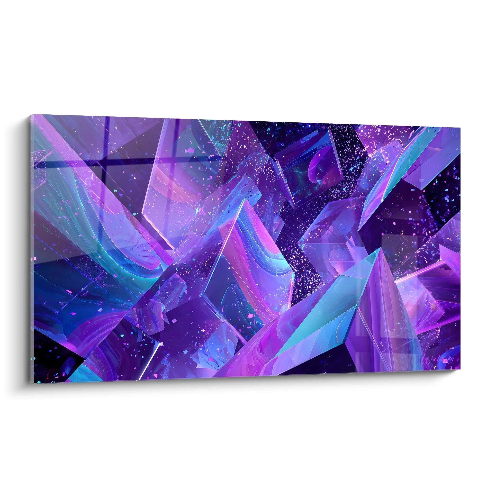 Wandbild mit violetten Kristallfragmenten in futuristischem Design für moderne Wanddekoration