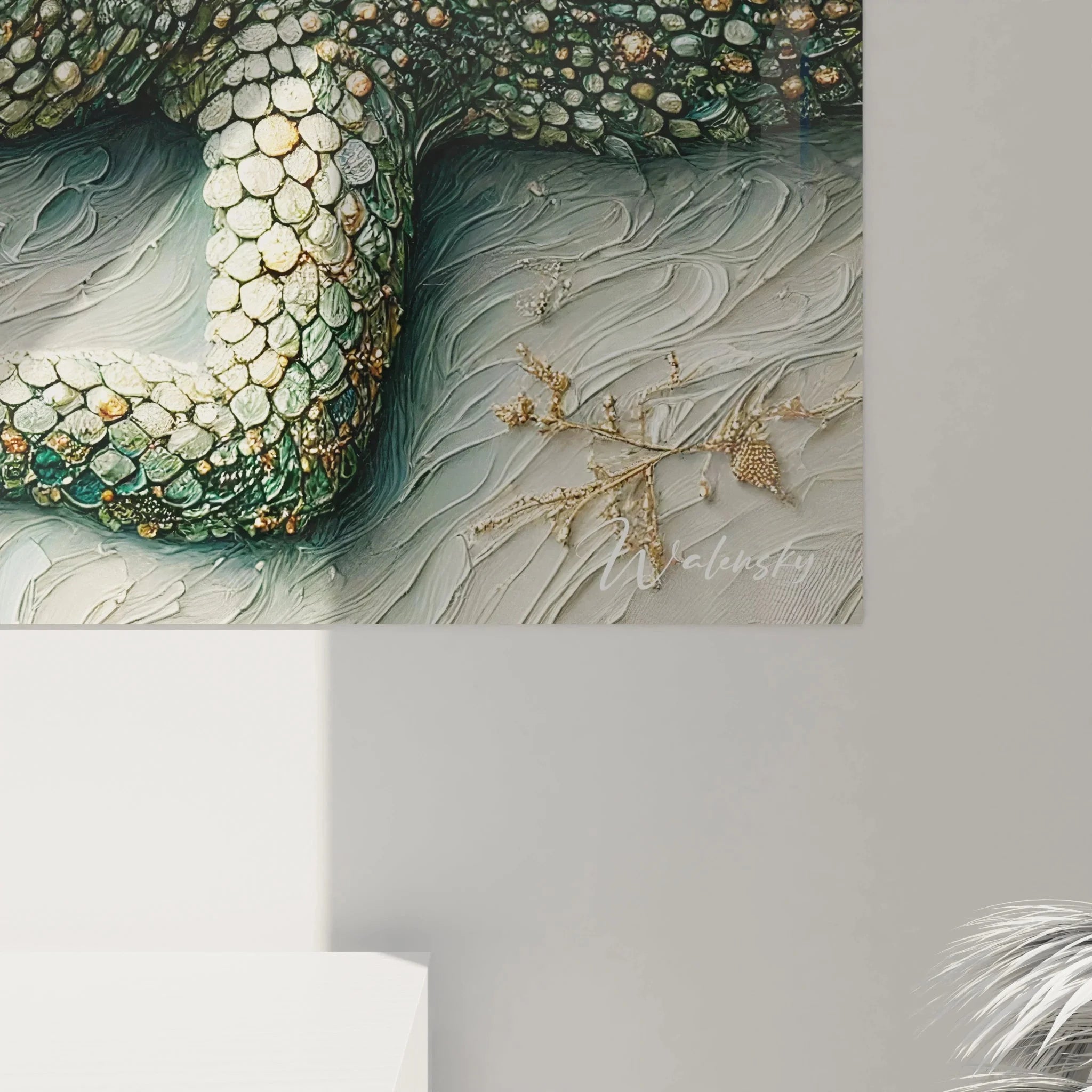 Gesamtansicht Premium Wandbild Krokodil - moderne Wandkunst mit Wasserströmung-Design