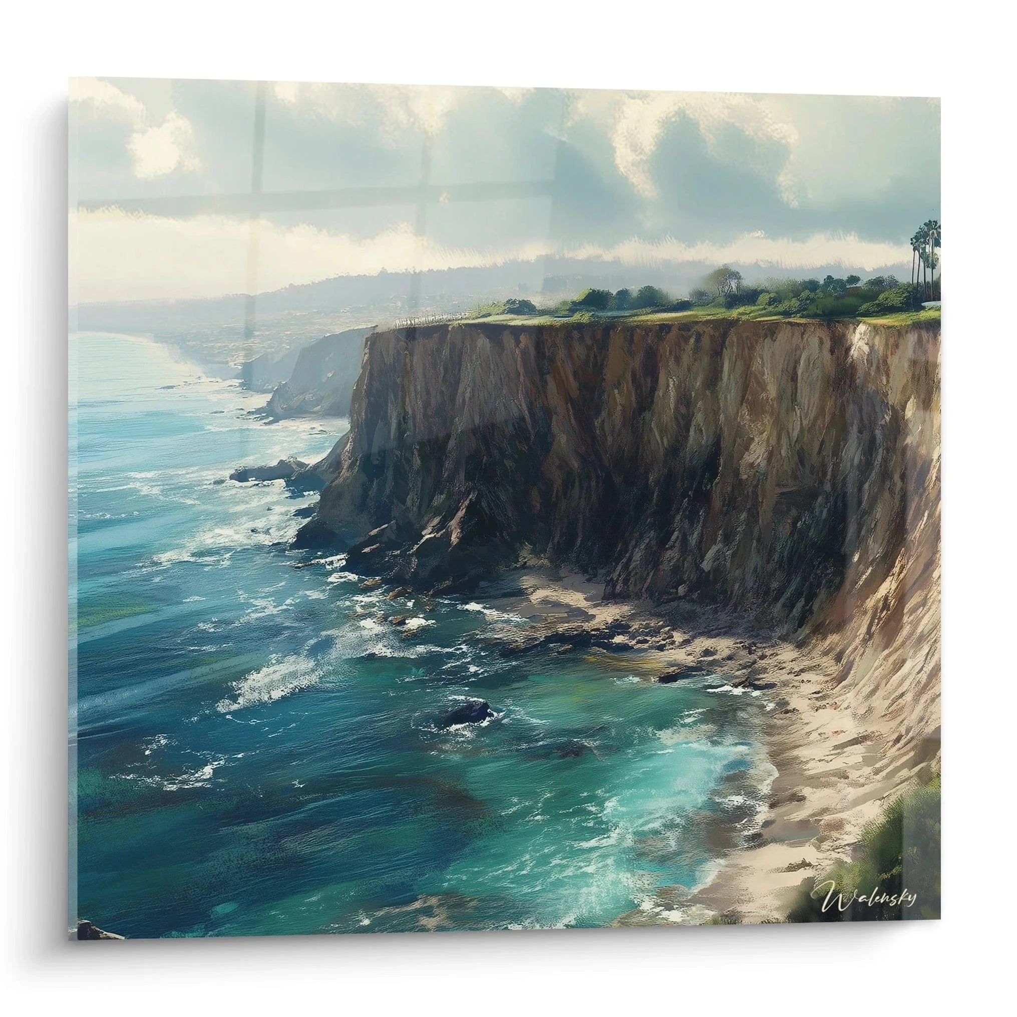 Wandbild Küstenlandschaft mit dramatischer Steilküste und türkisblauem Meer für maritime Wanddekoration