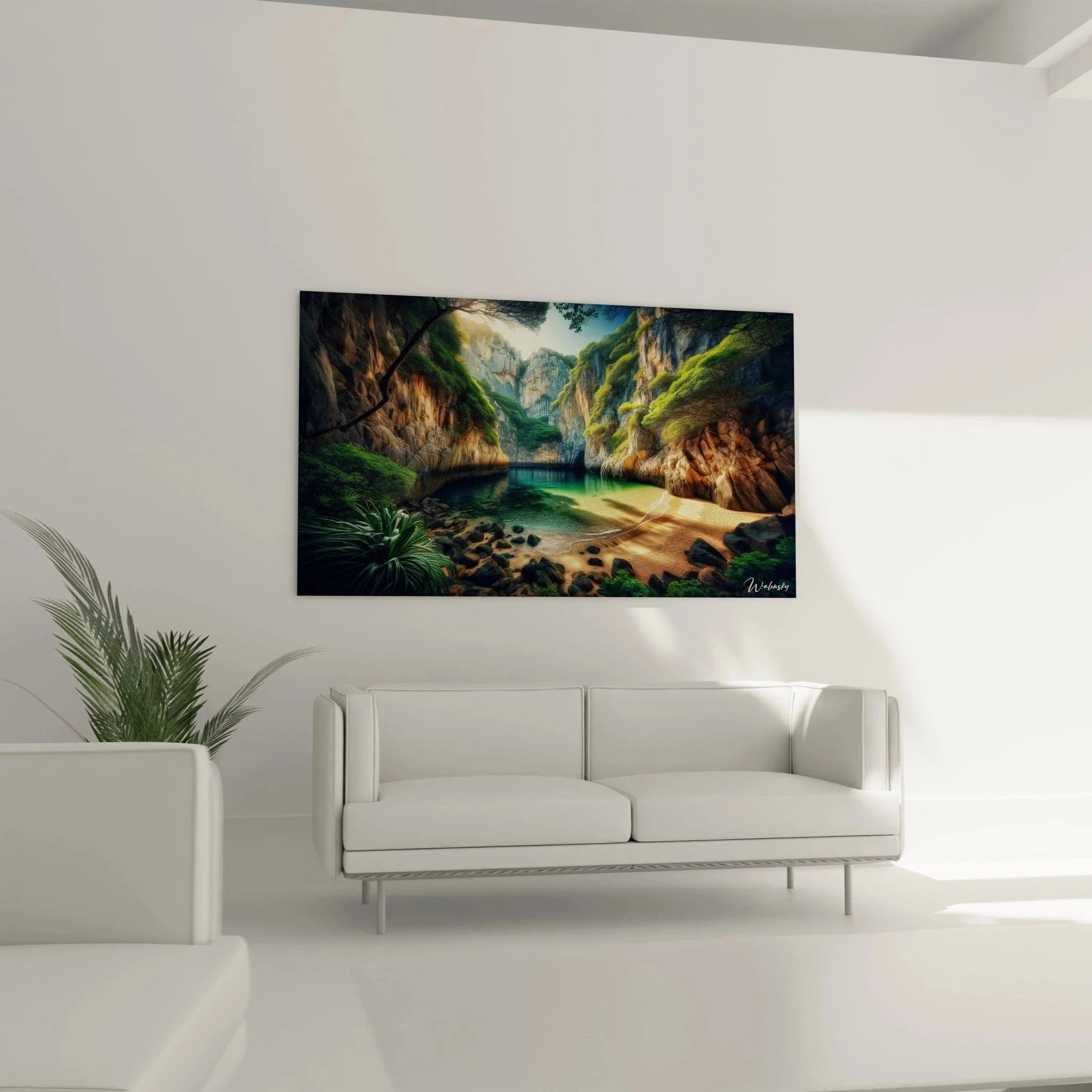 Detailansicht Wandbild Lagune - tropische Bucht mit Kalksteinfelsen und kristallklarem Wasser