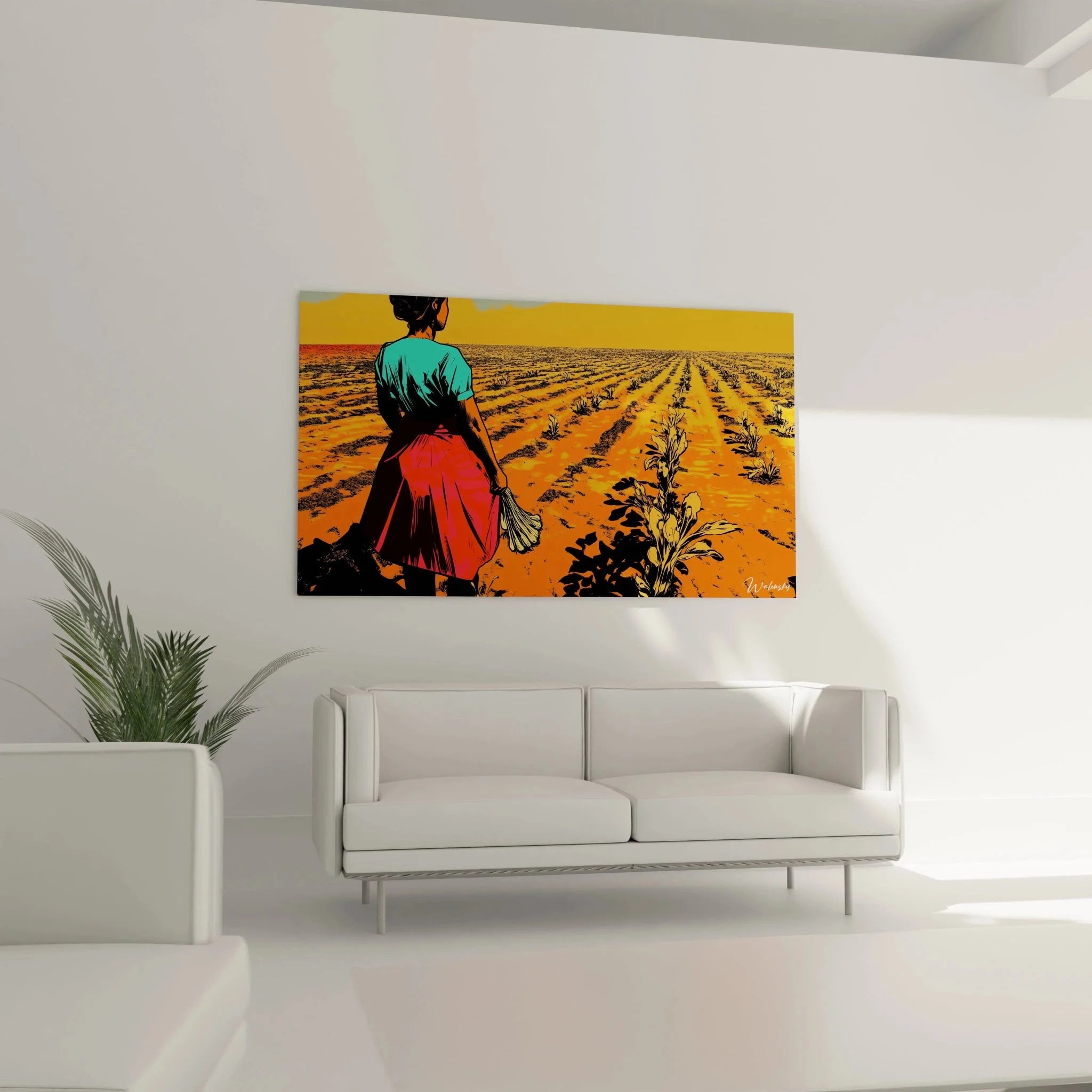 Detailansicht Wandbild Landarbeiterin - Pissarro inspirierte Kunstdruck Nahaufnahme