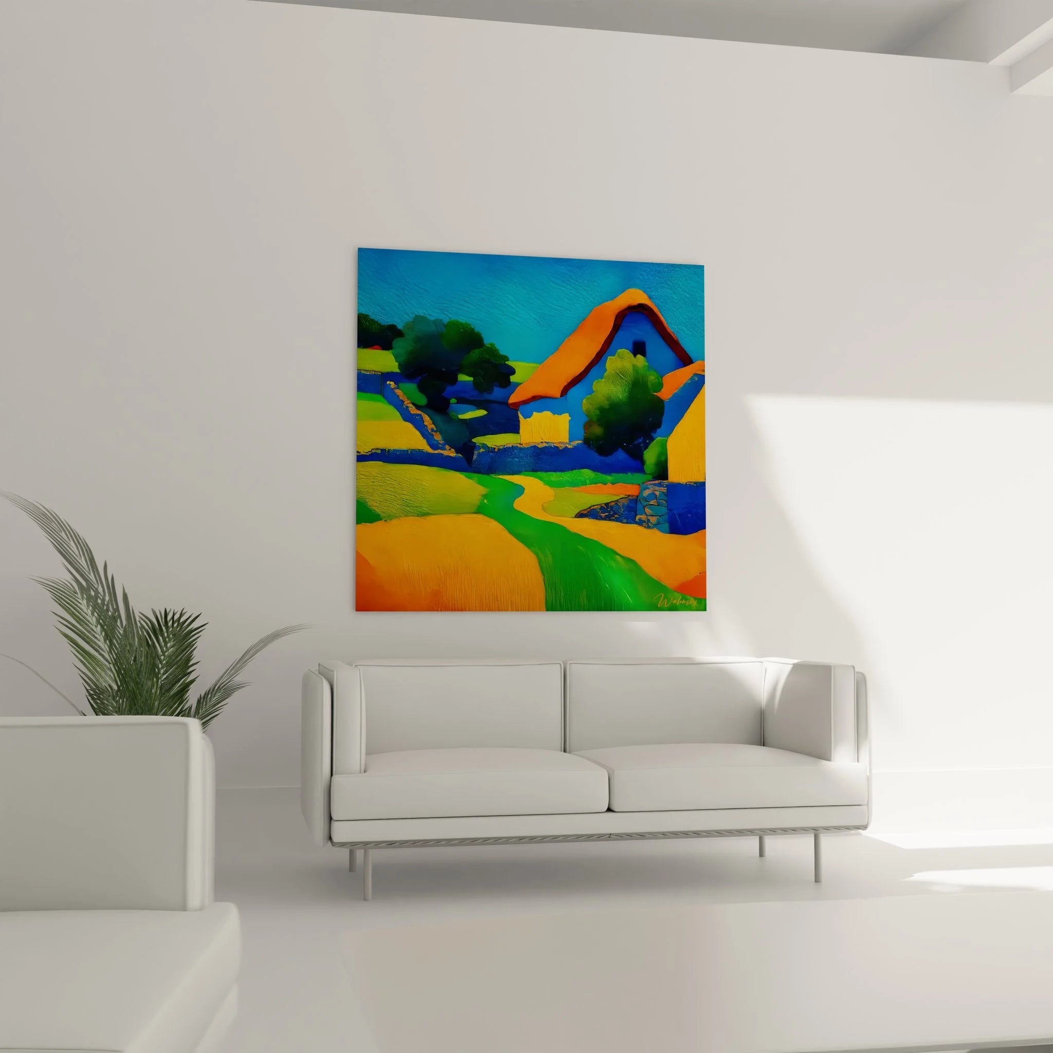 Detailansicht Wandbild bunte Landschaft - expressionistische Maltechnik mit leuchtenden Farben