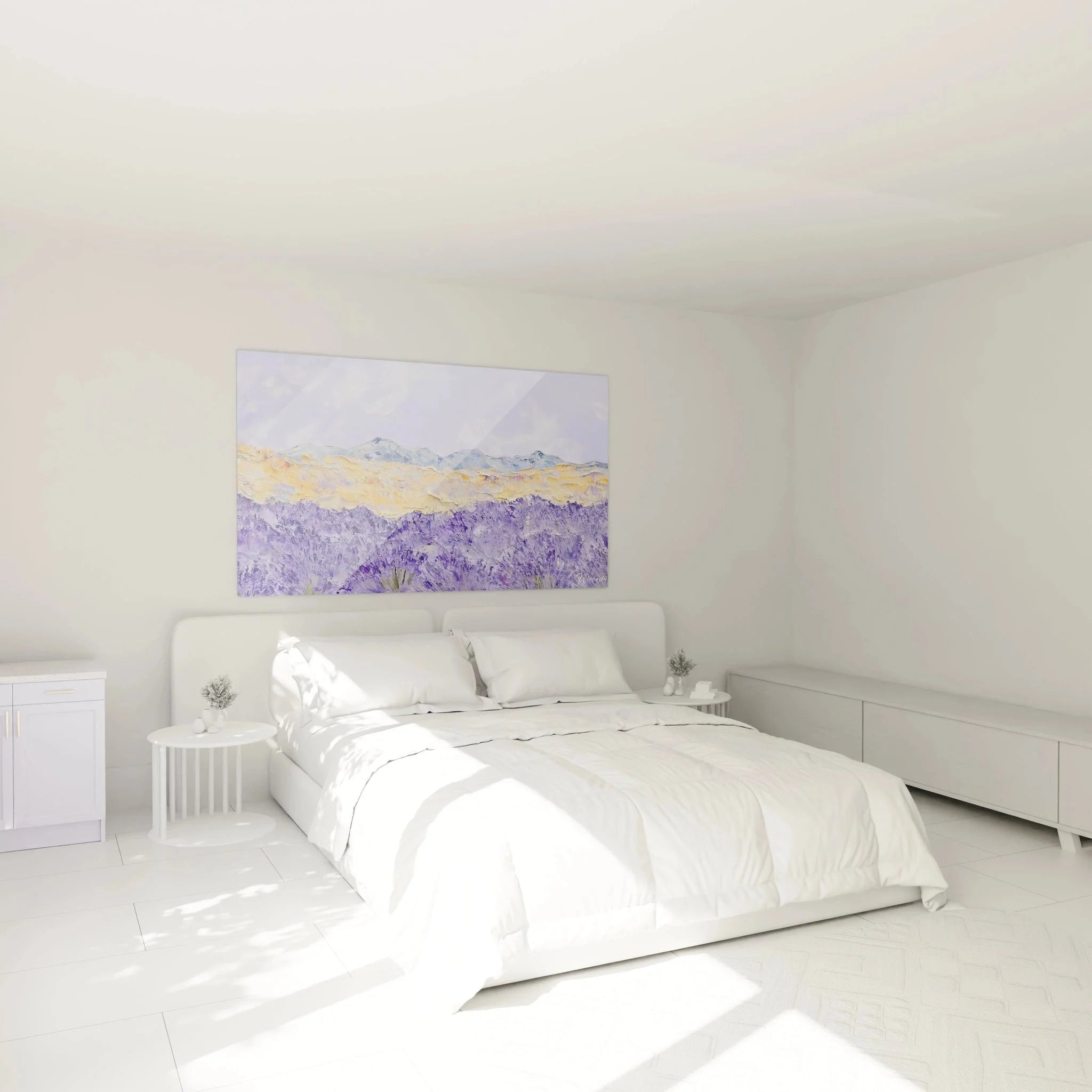 Wandbild Lavendelfeld Provence im Schlafzimmer, violette mediterrane Wanddekoration