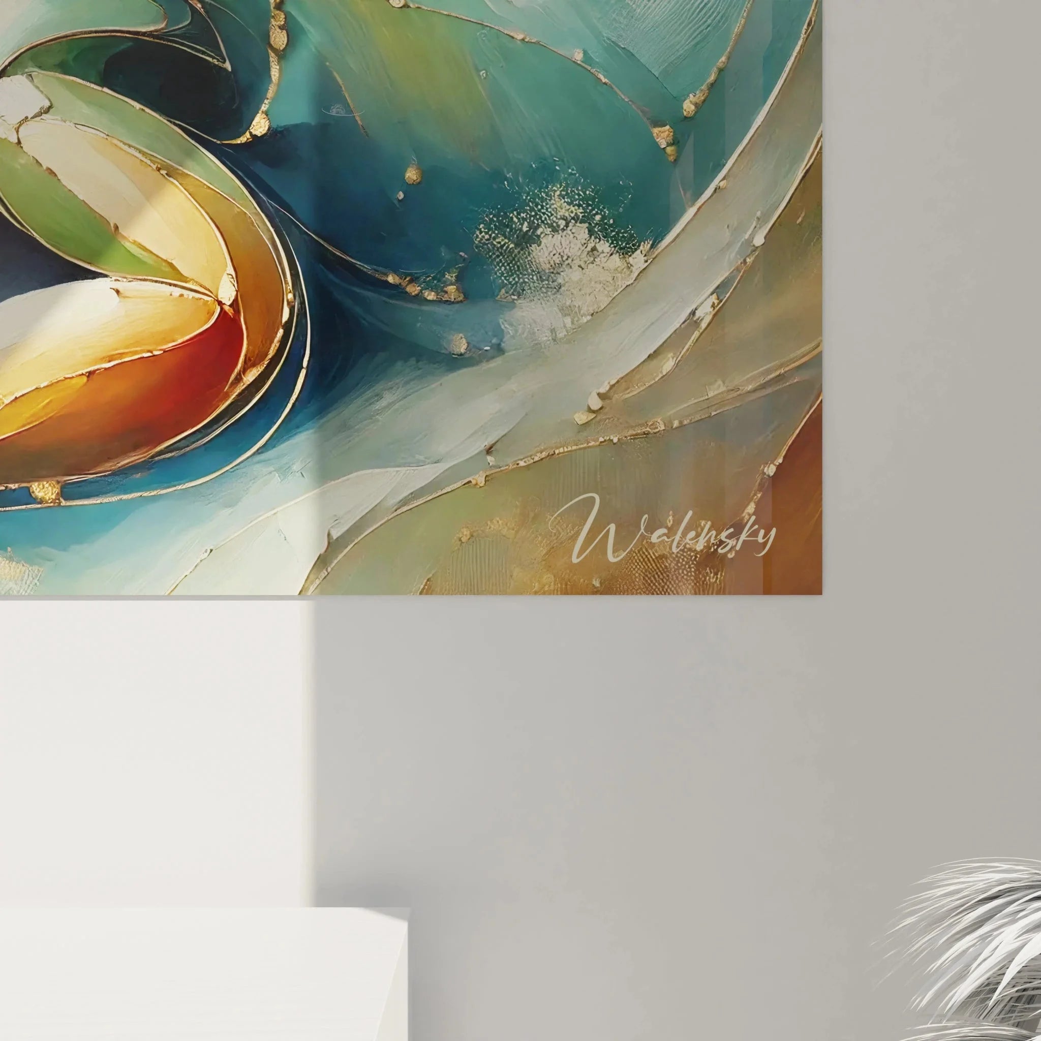 Leguan Wandbild Gesamtansicht - abstrakte Reptilienkunst mit fließenden Bewegungselementen