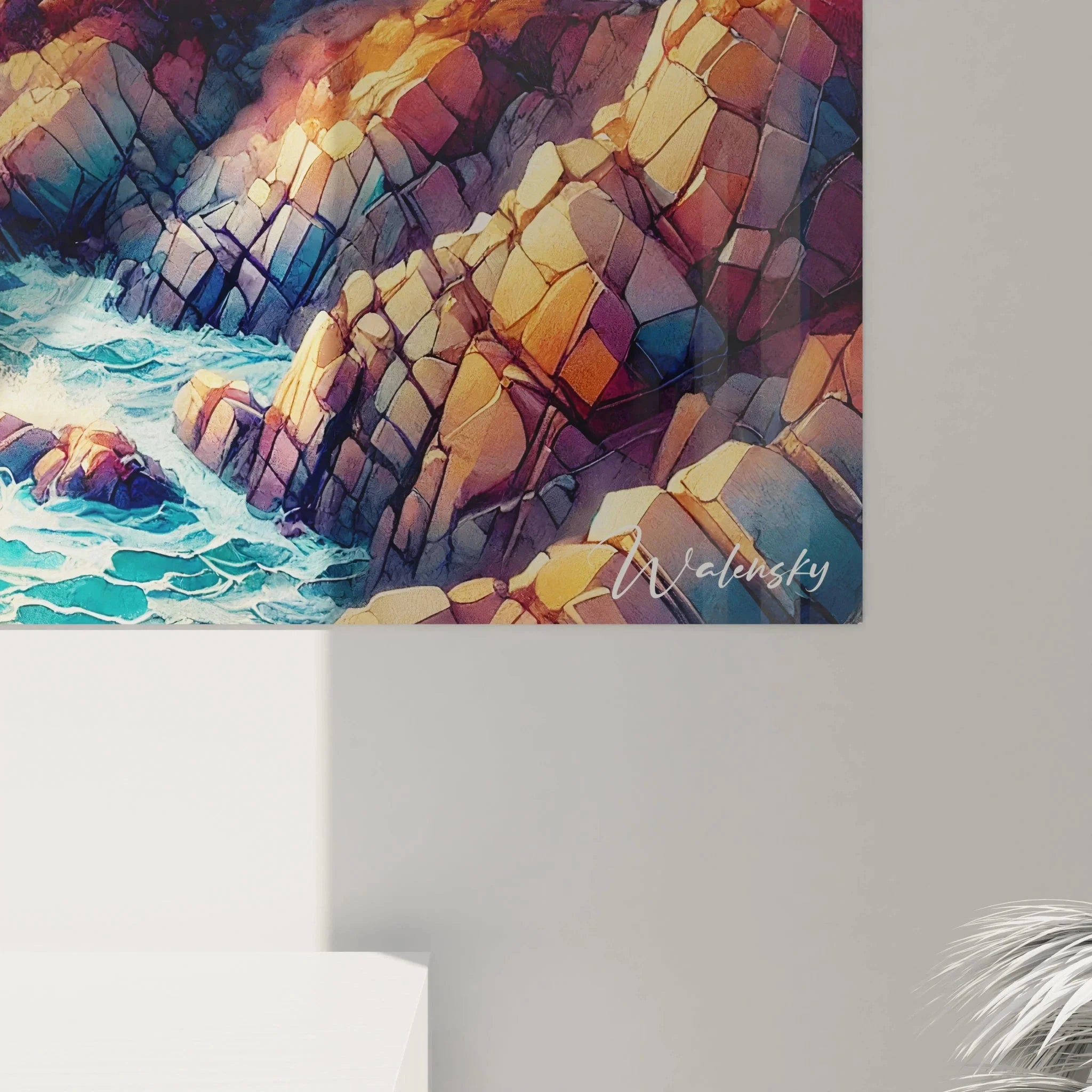 Gesamtansicht Wandbild Leuchtturm Küstenlandschaft - Maritime Kunstwerk mit spektakulärer Himmelsstimmung