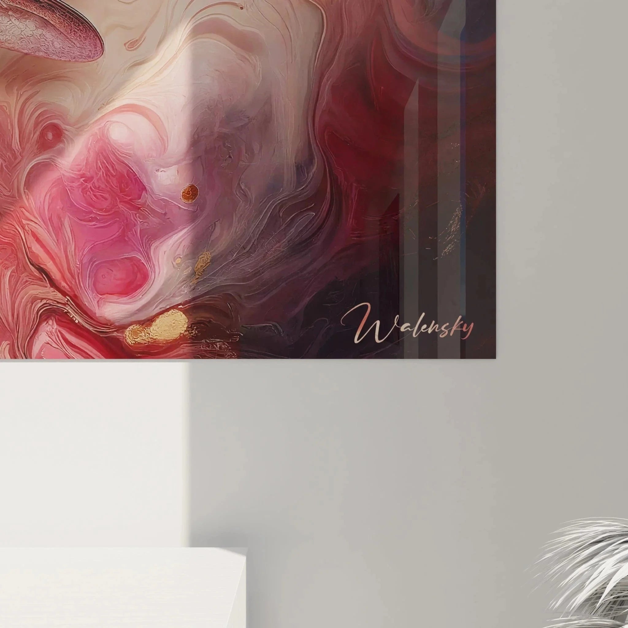 Gesamtansicht Wandbild Libelle abstrakt XXL Format rosa Schwingungen moderne Wandgestaltung