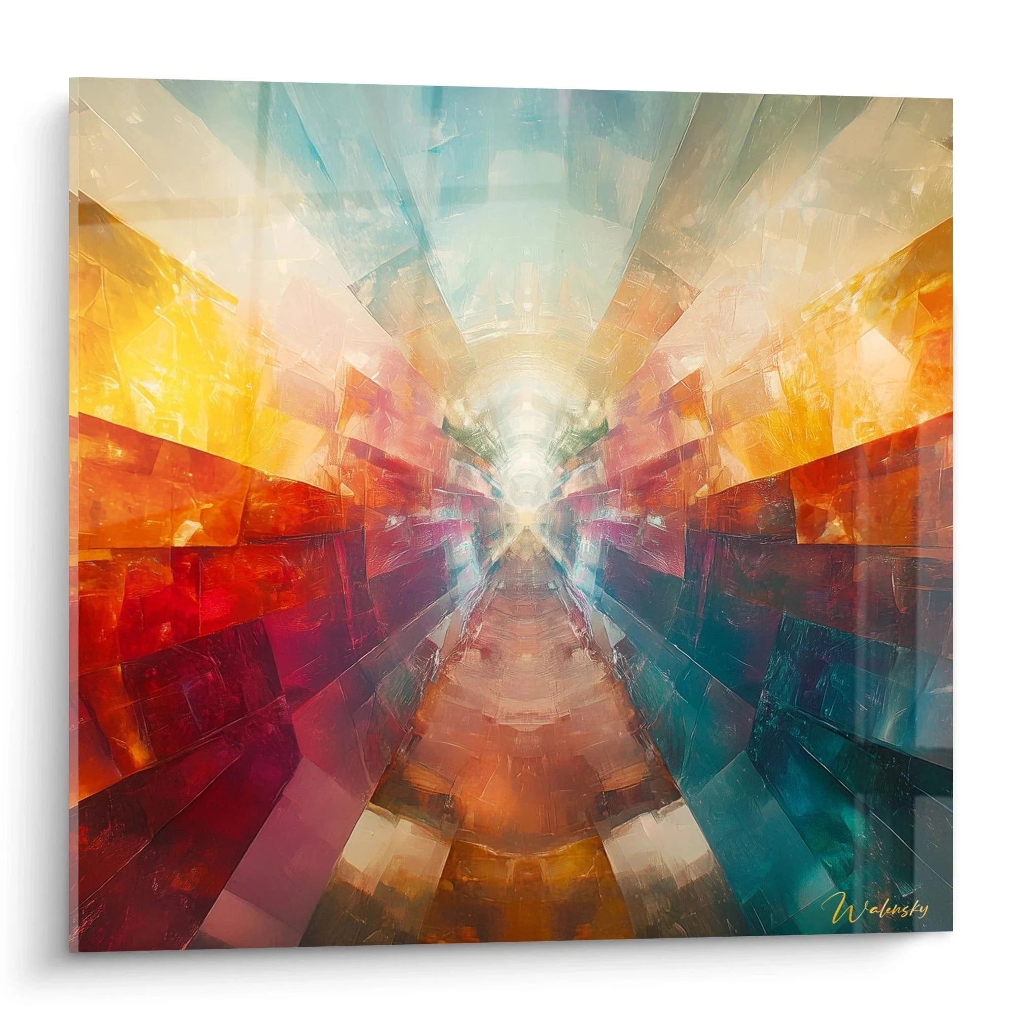 Wandbild abstrakte geometrische Perspektive mit Lichttunnel in bunten Farben - Edition Geometrisch