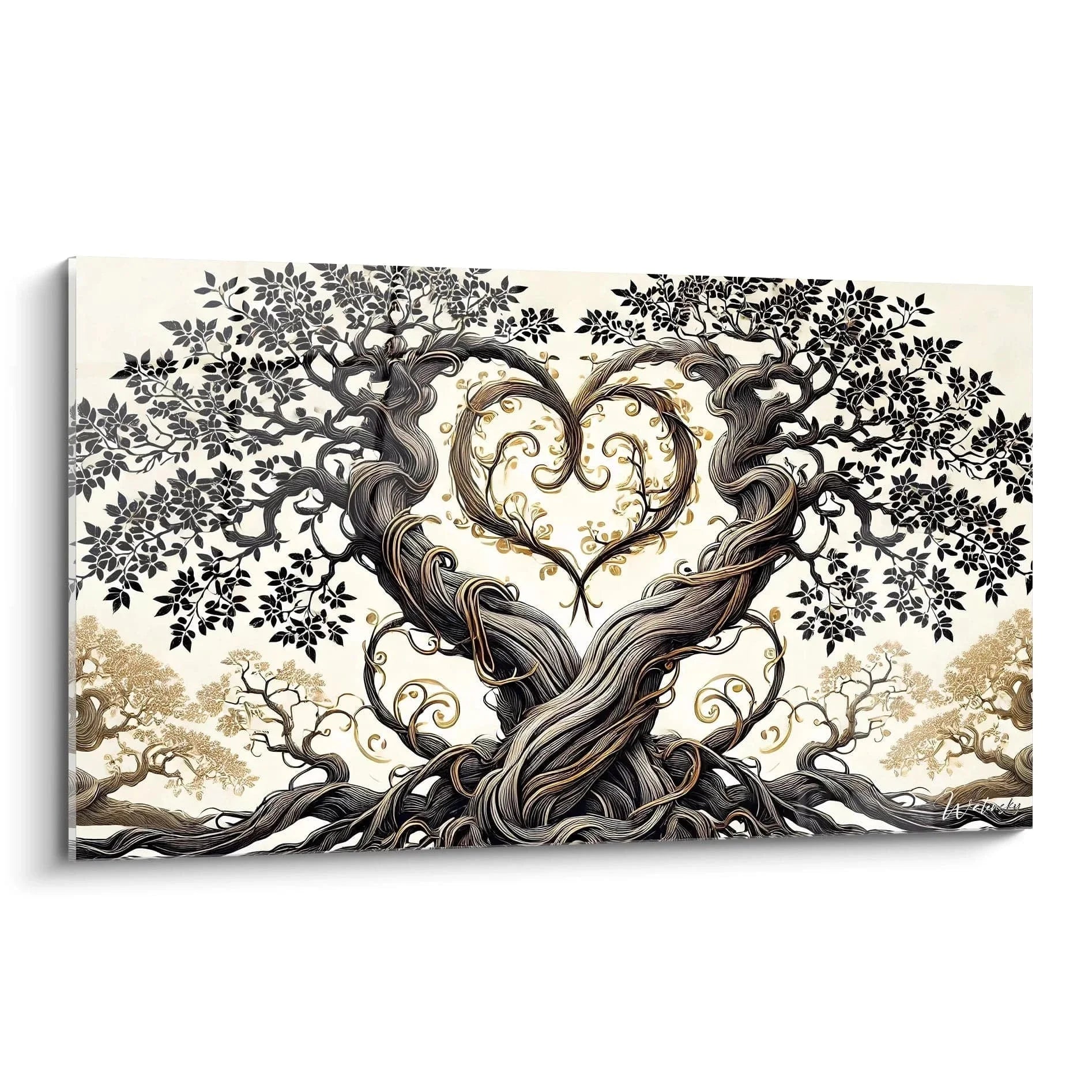 Wandbild Liebesbaum mit Herz-Motiv in Brauntönen, romantische Wanddekoration Edition Herz