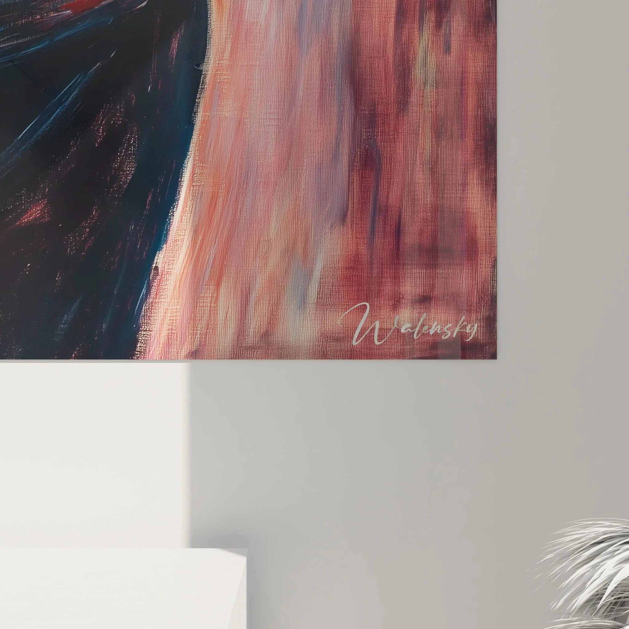 Gesamtansicht Wandbild Liebespaar Umarmung moderne Wanddekoration expressionistische Kunst Edvard Munch