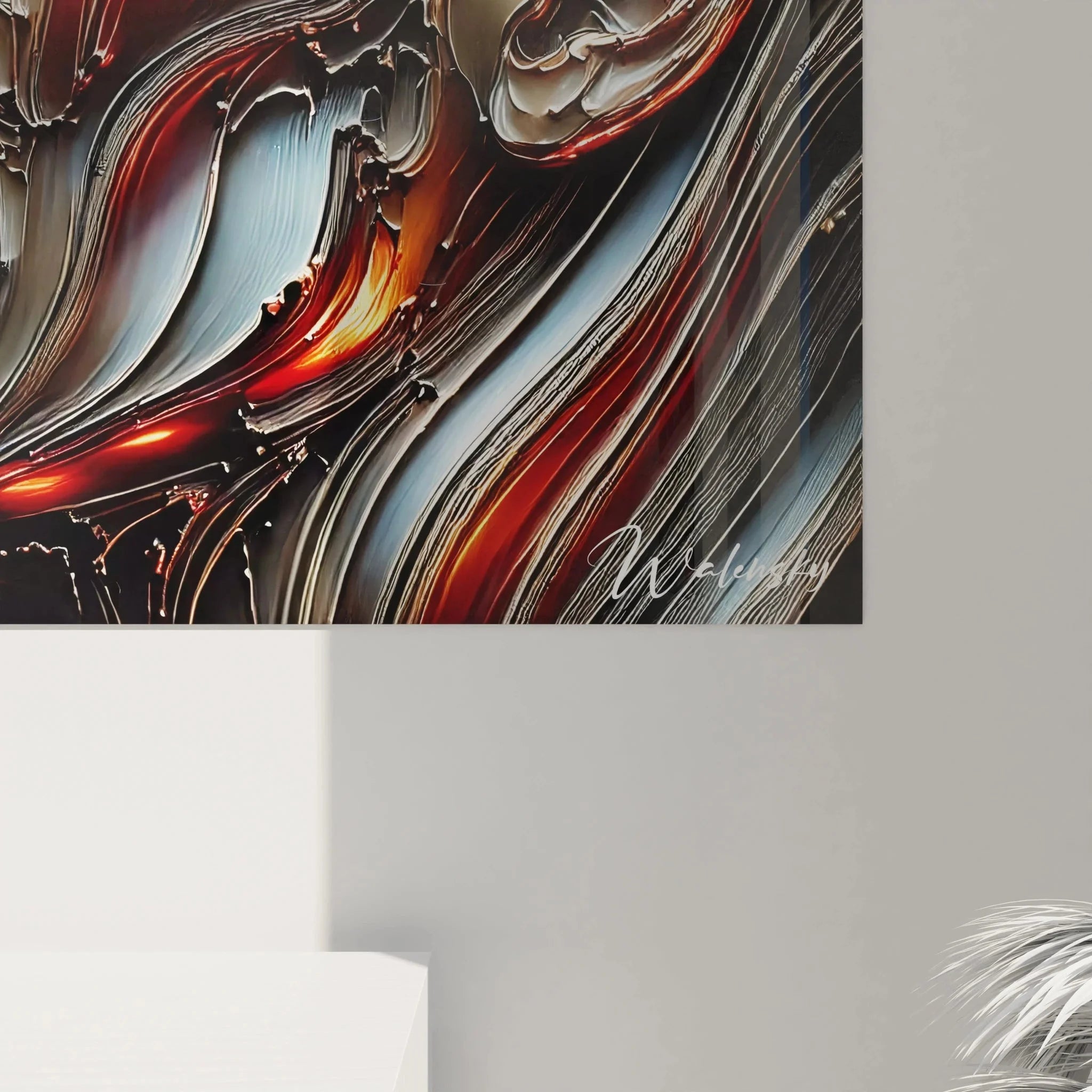 Gesamtansicht Wandbild Liebespaar Leinwand XXL mit fließenden romantischen Formen und warmen Farben