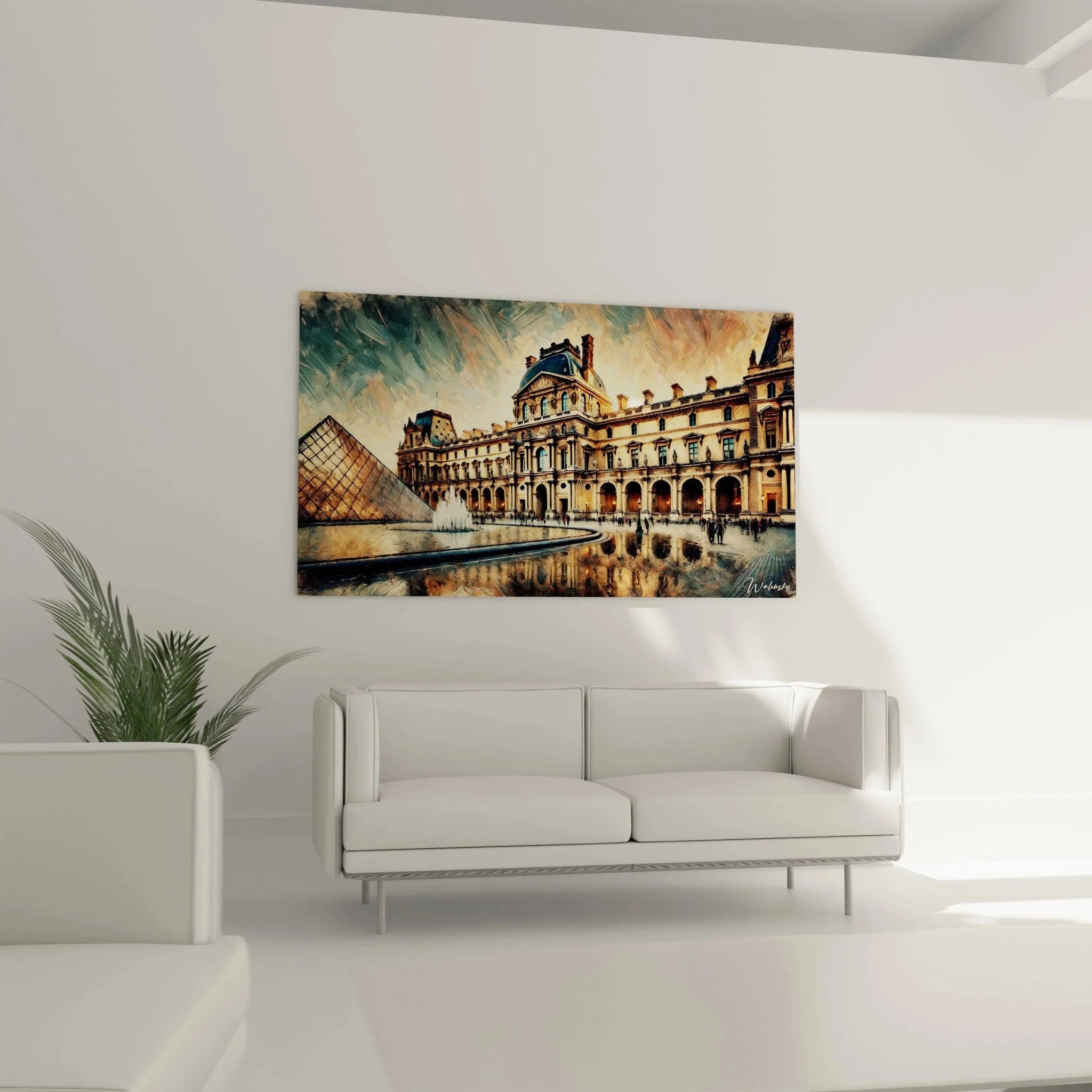 Detailansicht Wandbild Louvre zeigt impressionistische Malweise und warme Farbgebung der Paris Kunst