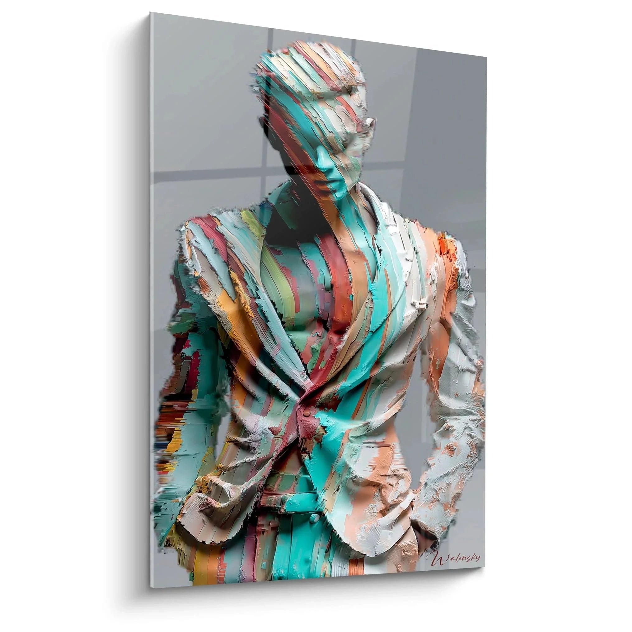 Abstraktes Wandbild männlicher Torso in türkis-korallen Farbtönen, moderne Körperkunst Edition Männliche Schönheit