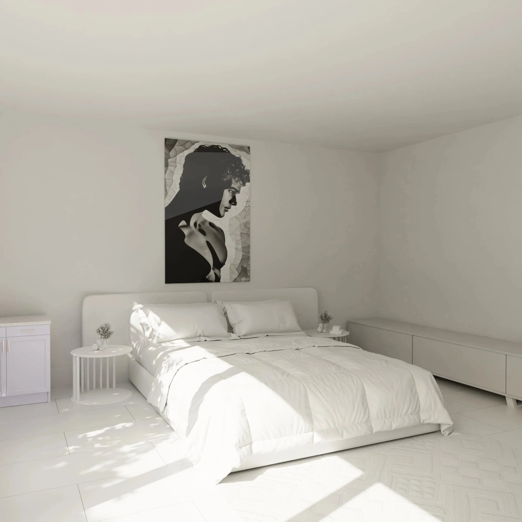 Wandbild Mann Portrait im Schlafzimmer - Elegante Schwarz-Weiß Wanddeko männliche Schönheit