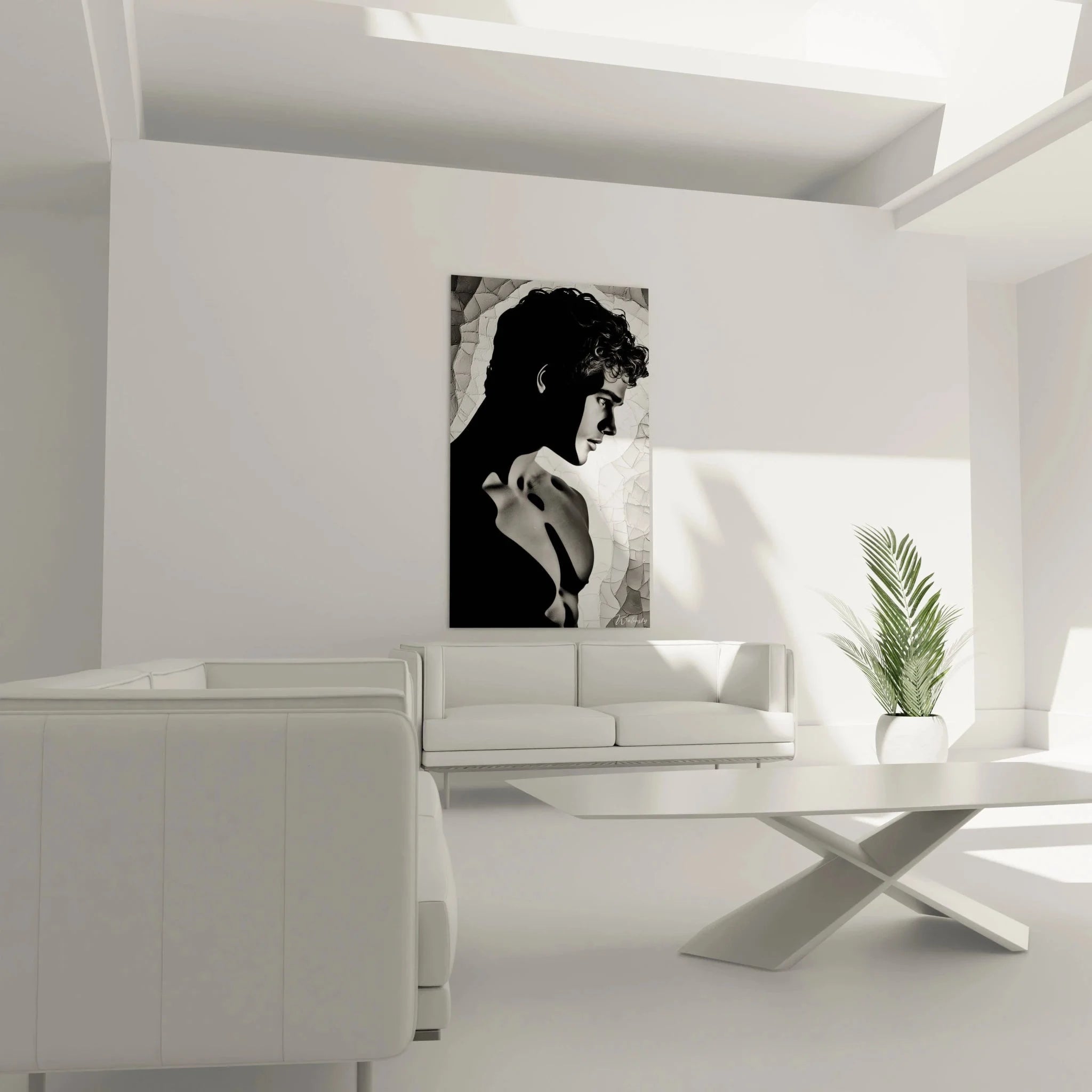 Detailansicht Wandbild Mann Schwarz-Weiß - Künstlerisches Portrait männliche Schönheit Nahaufnahme