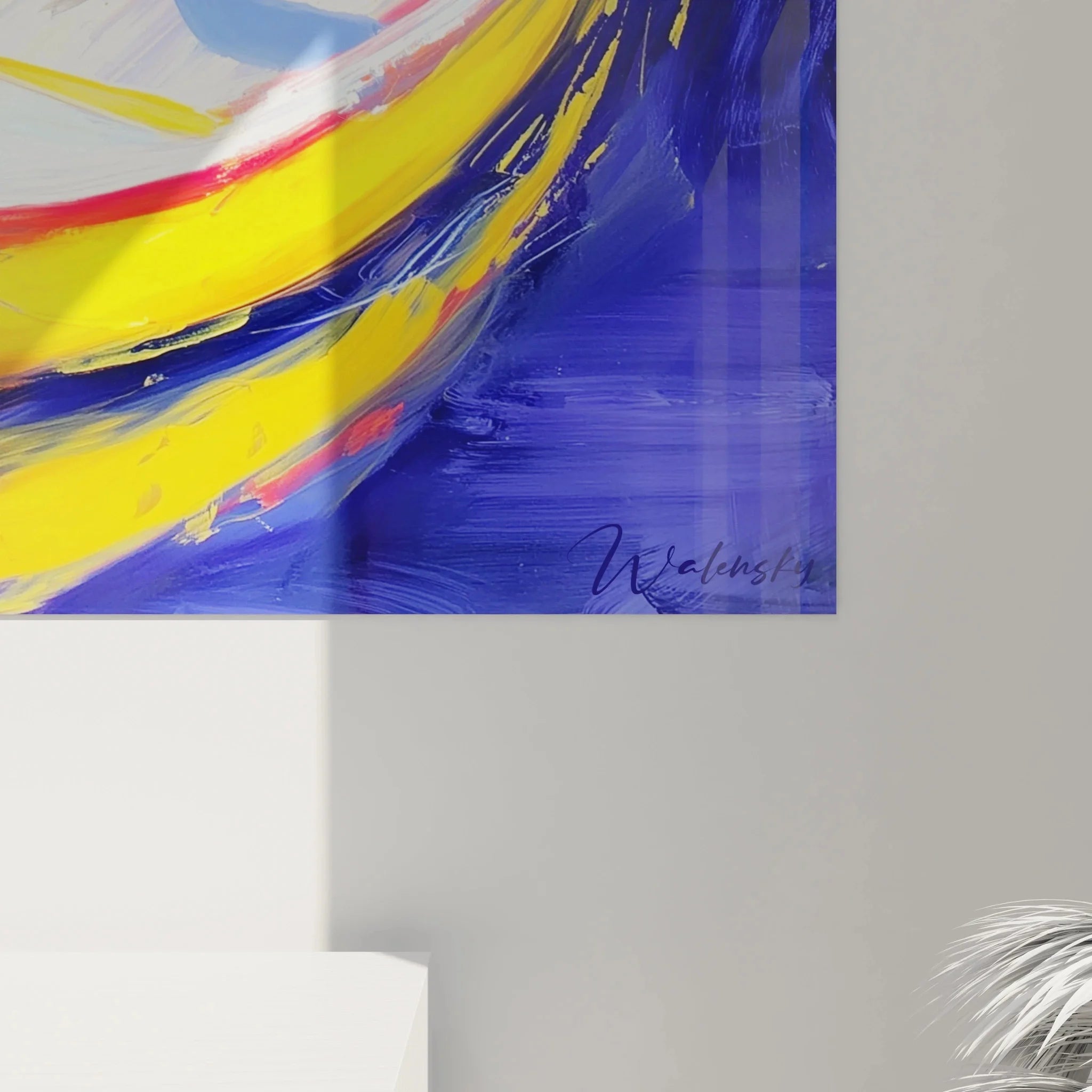 Gesamtansicht Wandbild mediterrane Bucht mit Boot und Palmen im Impressionismus Stil