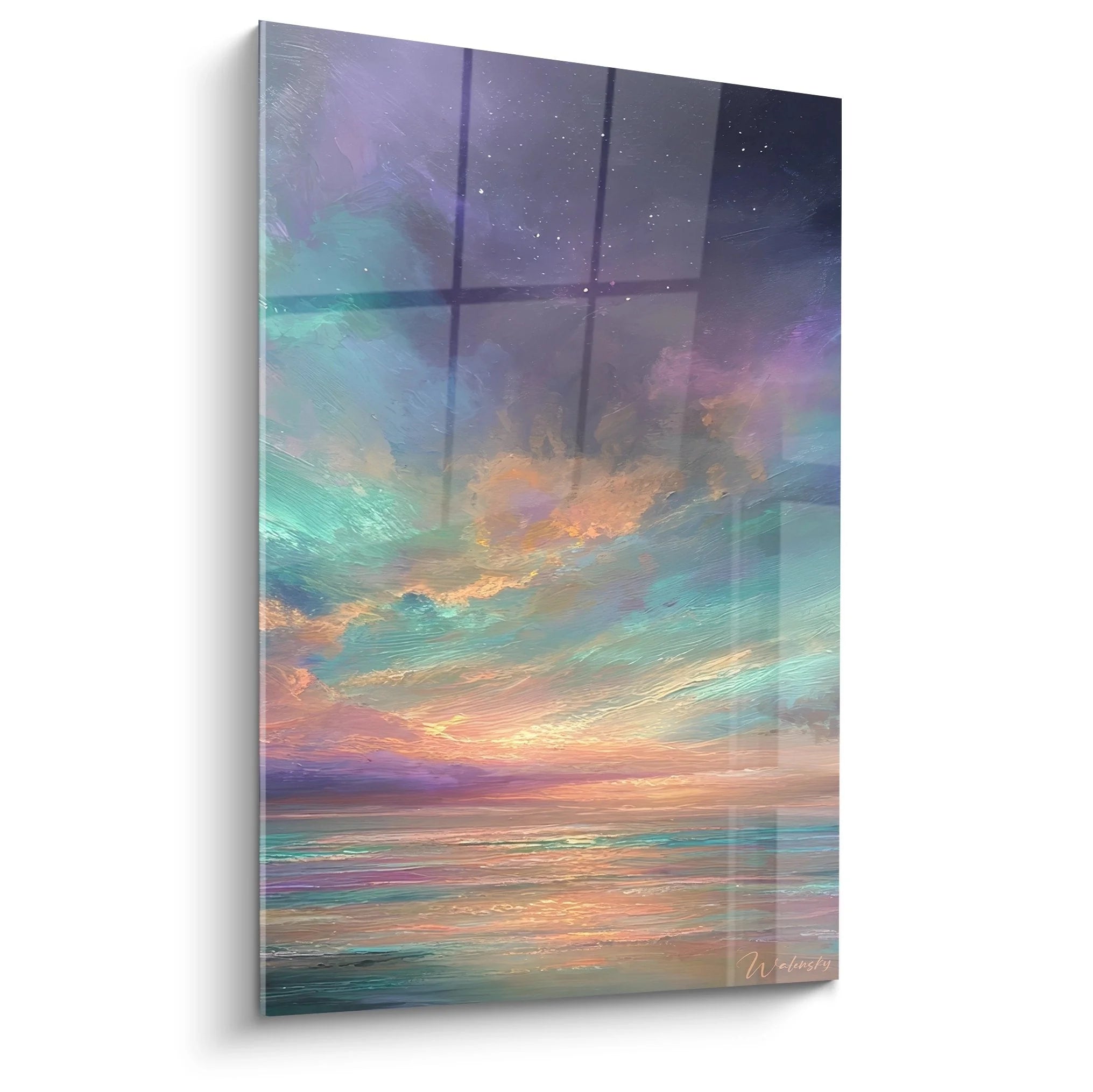 Wandbild Meereslandschaft mit Nordlicht Farben - Premium Kunstdruck XXL für moderne Raumgestaltung