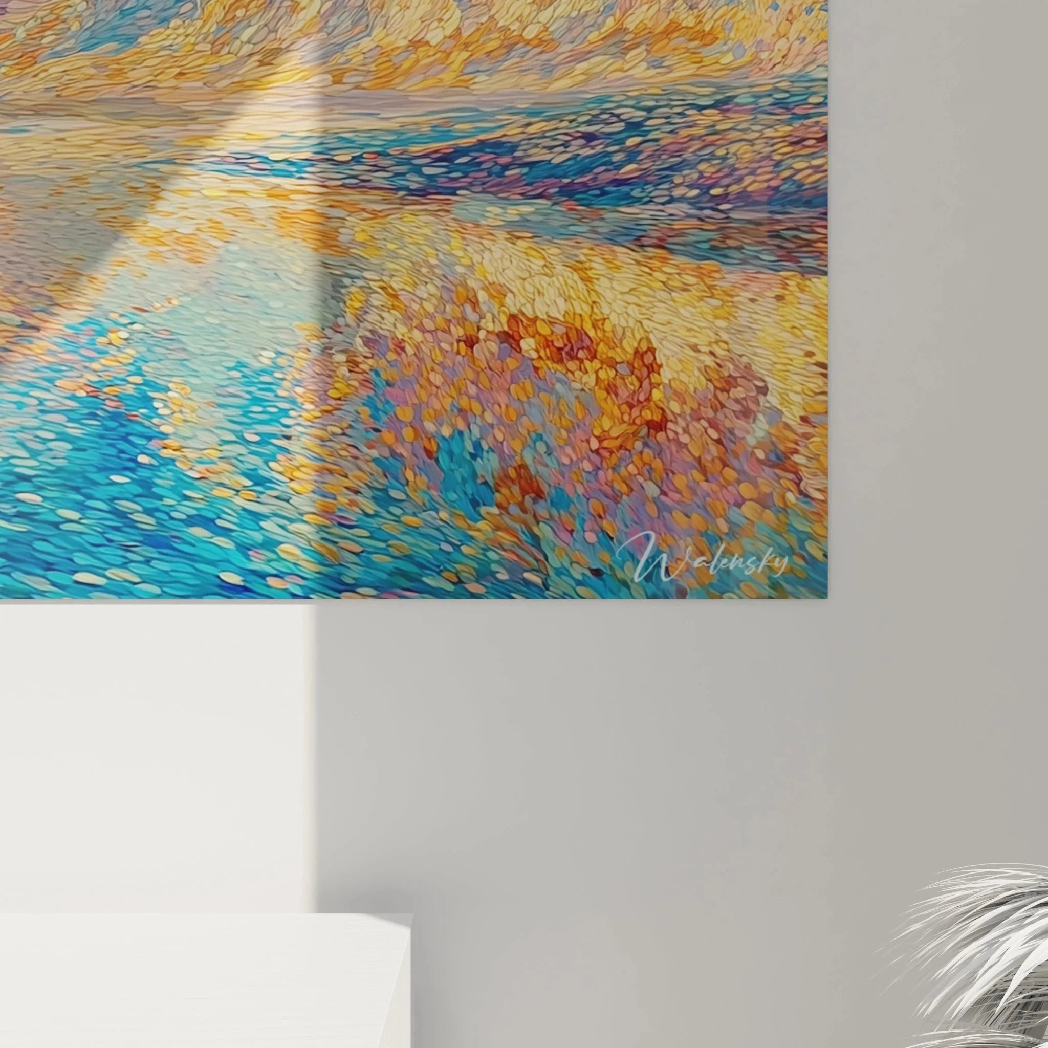 Gesamtansicht Wandbild Meereslandschaft Pointillismus - Komplette Komposition mit Rahmen