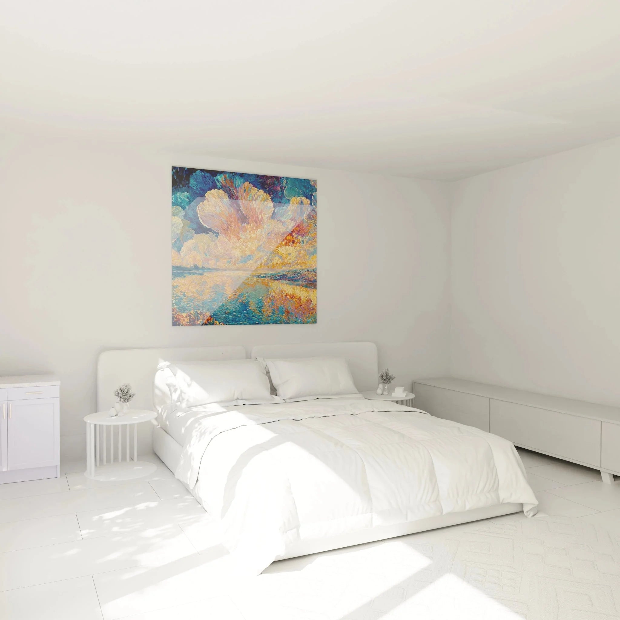 Wandbild Meereslandschaft Pointillismus im Schlafzimmer - Maritime Wanddekoration