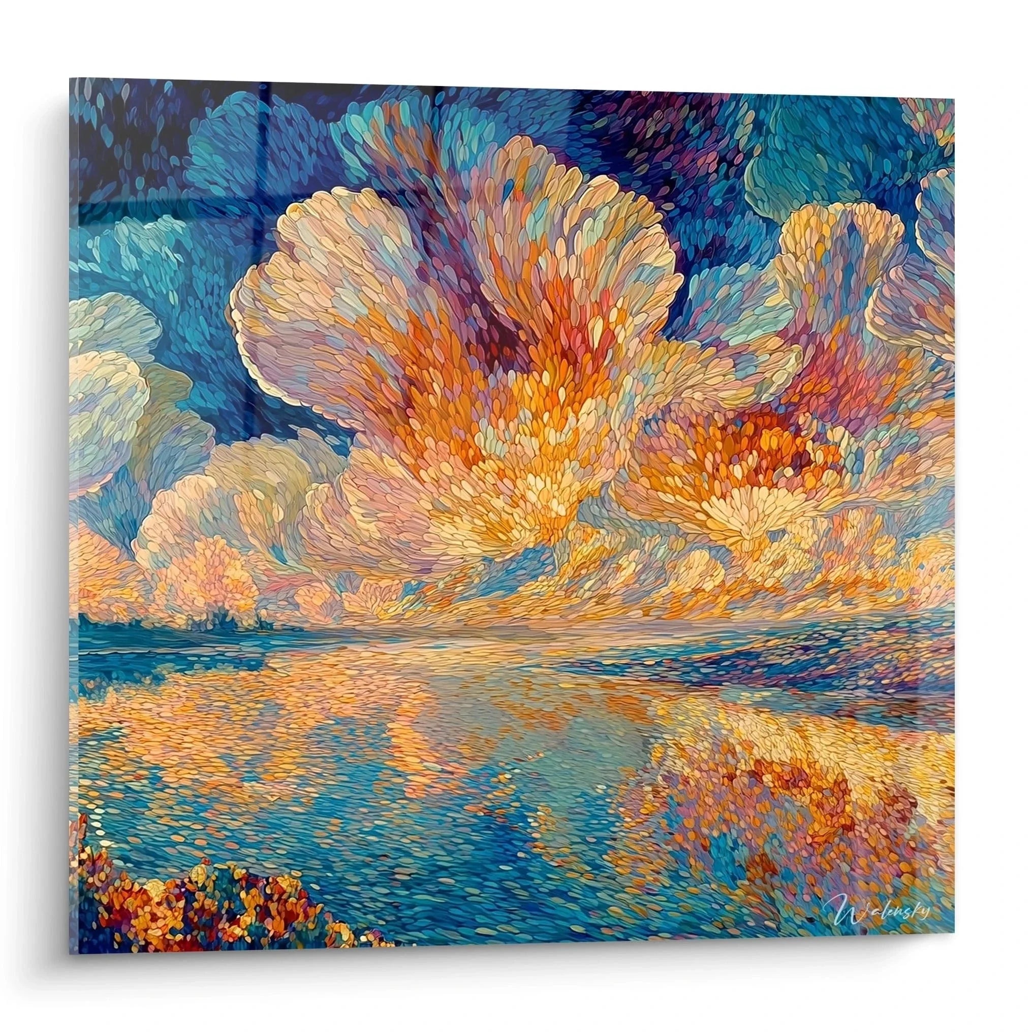 Wandbild Meereslandschaft Pointillismus mit dramatischer Wolkenformation über ruhigem Meer